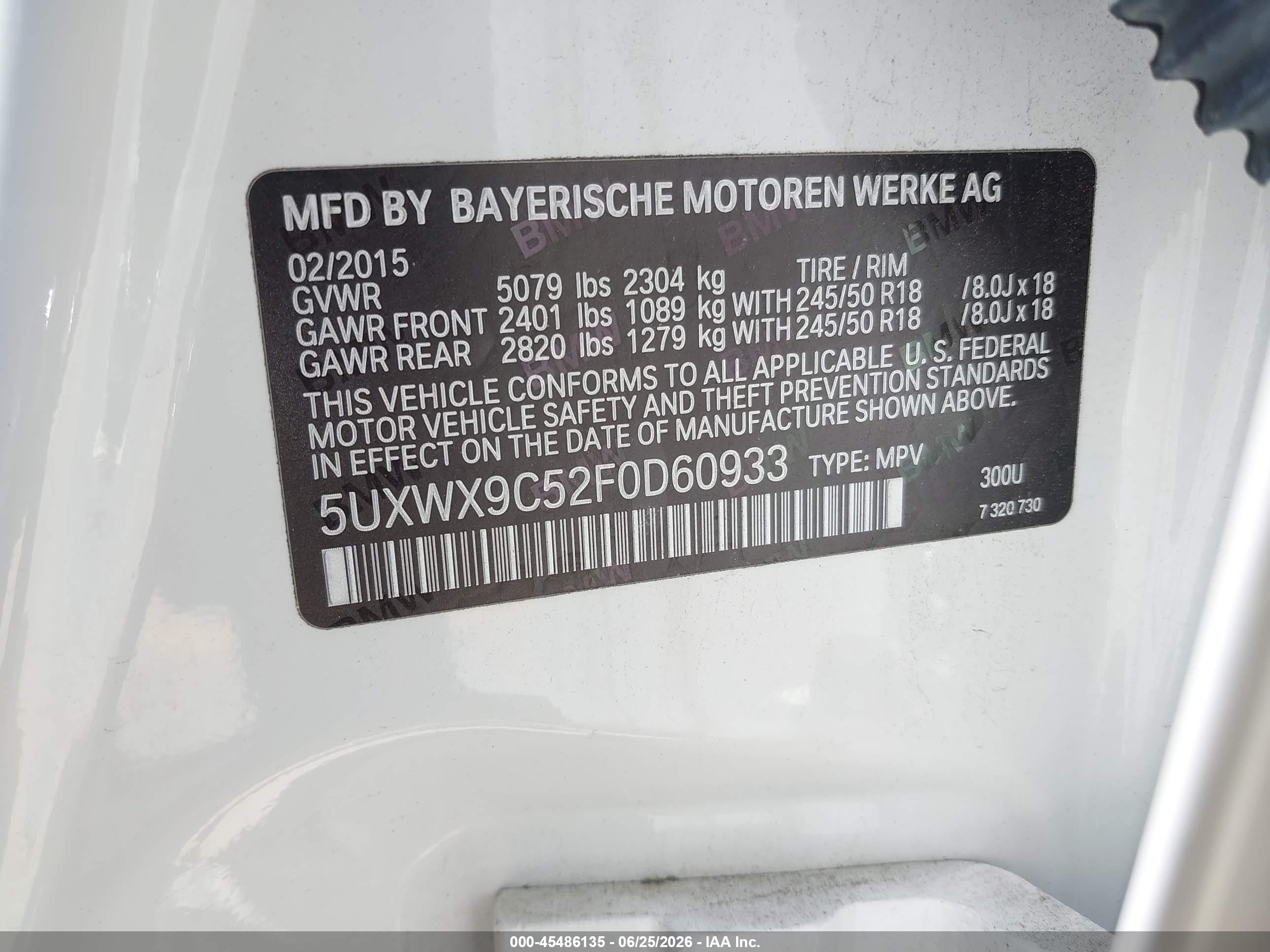 2015 Bmw X3 Xdrive28i White vin: 5UXWX9C52F0D60933