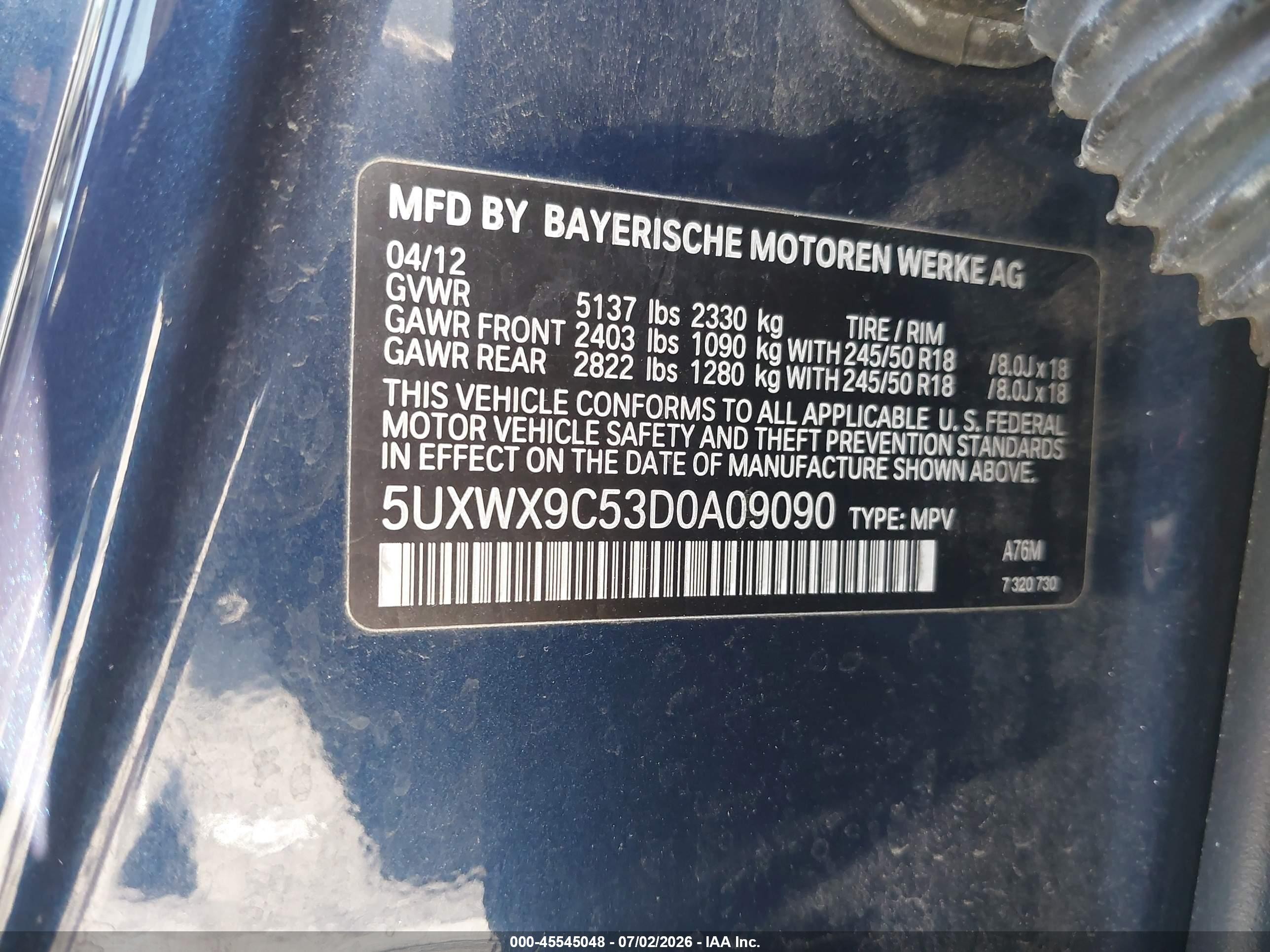 2013 Bmw X3 Xdrive28i Blue vin: 5UXWX9C53D0A09090
