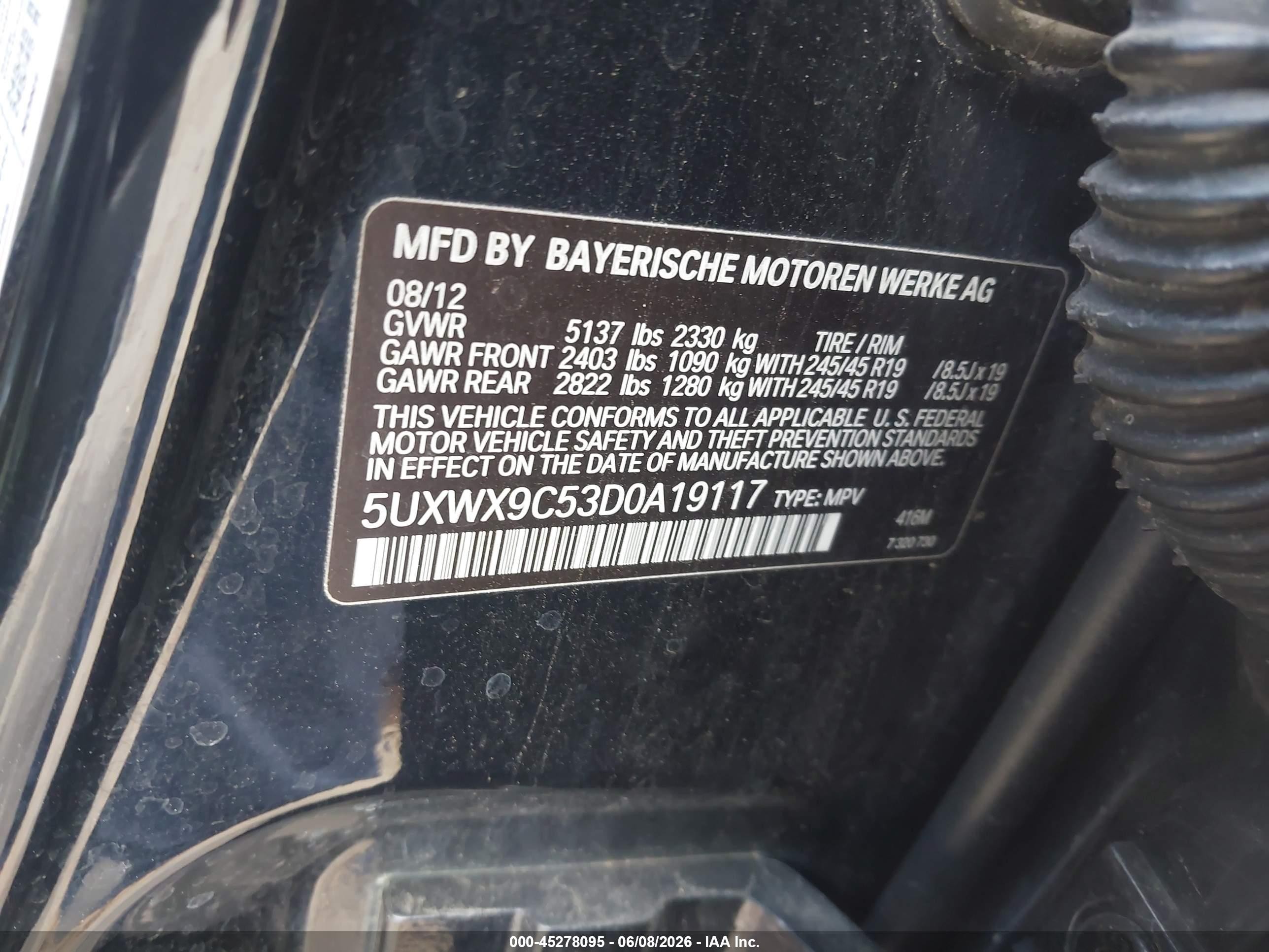 2013 Bmw X3 Xdrive28i Черный vin: 5UXWX9C53D0A19117
