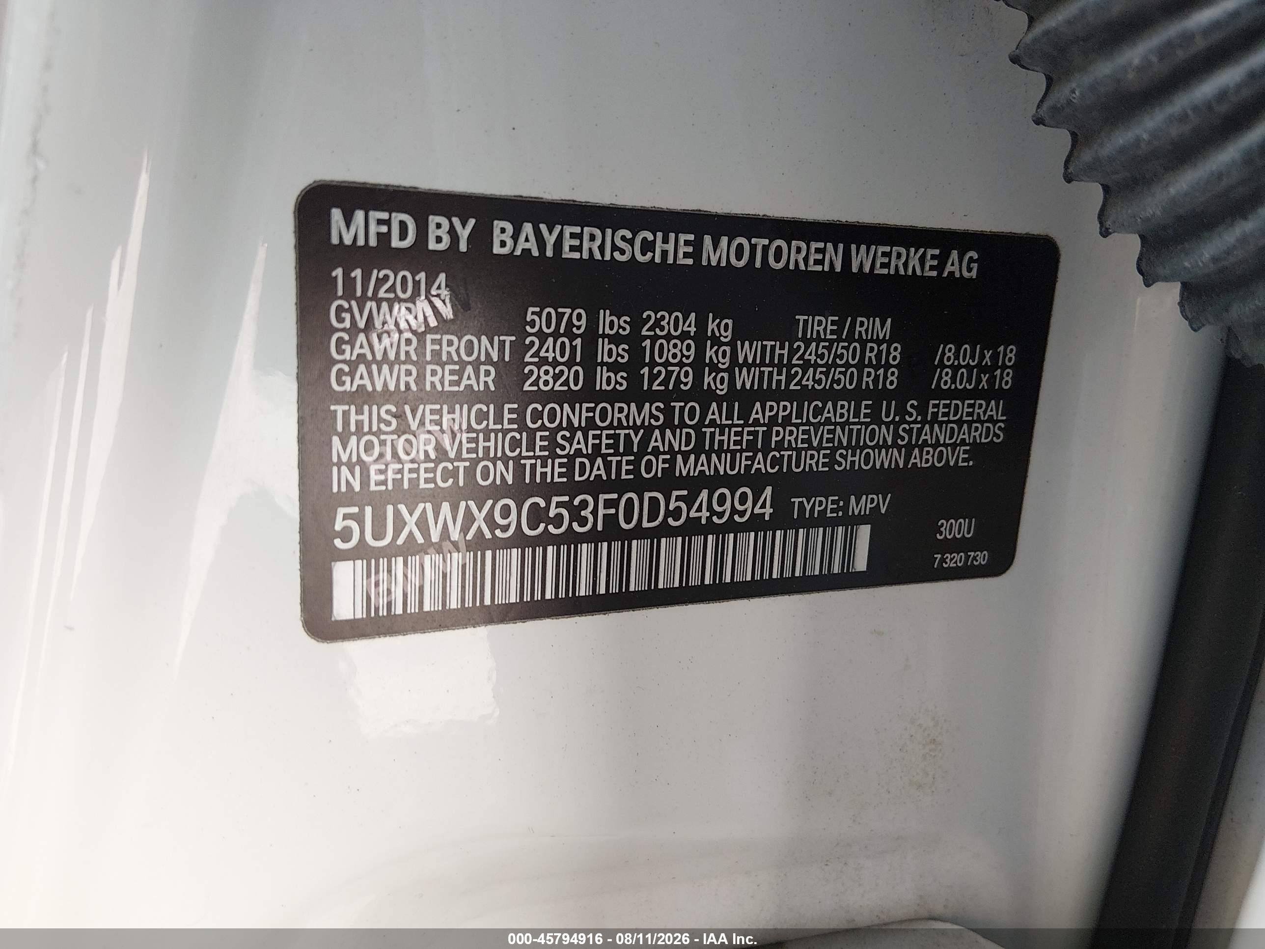 2015 Bmw X3 Xdrive28i White vin: 5UXWX9C53F0D54994