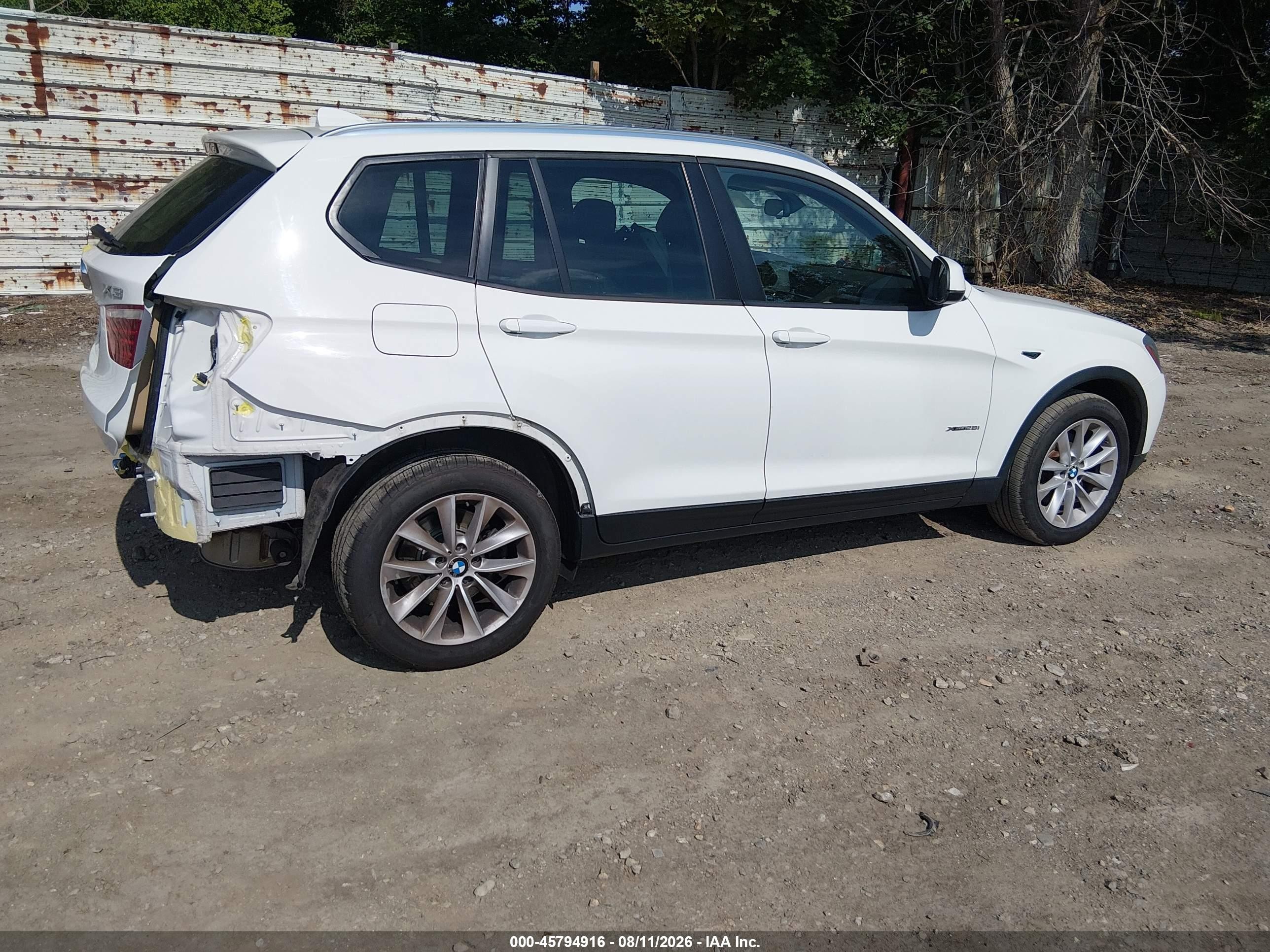 2015 Bmw X3 Xdrive28i White vin: 5UXWX9C53F0D54994