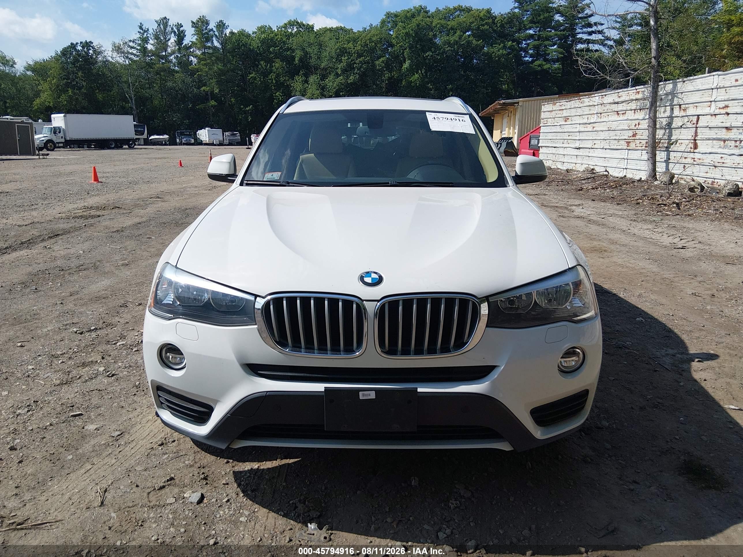 2015 Bmw X3 Xdrive28i White vin: 5UXWX9C53F0D54994