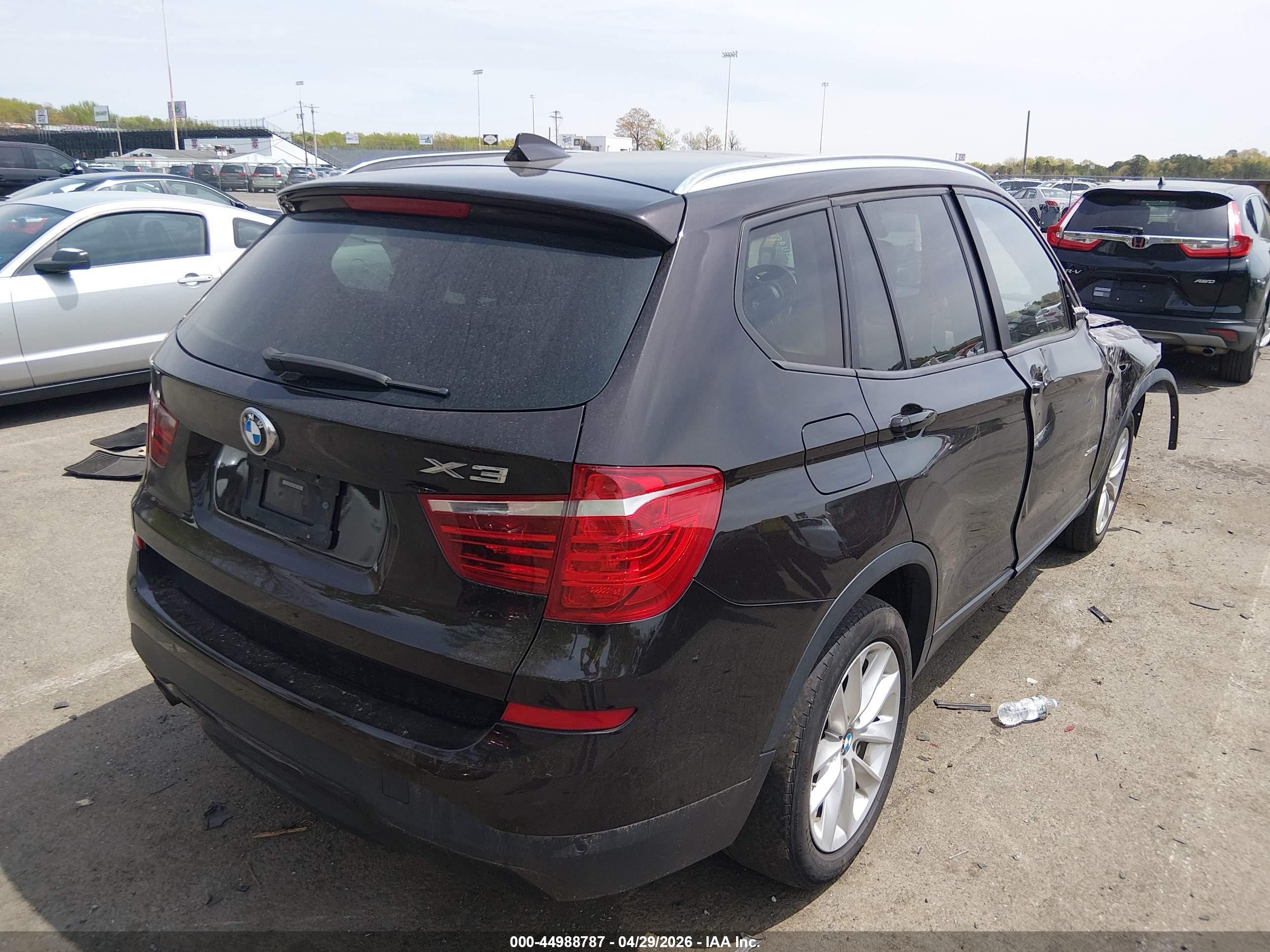 2015 Bmw X3 Xdrive28i Black vin: 5UXWX9C53F0D56583