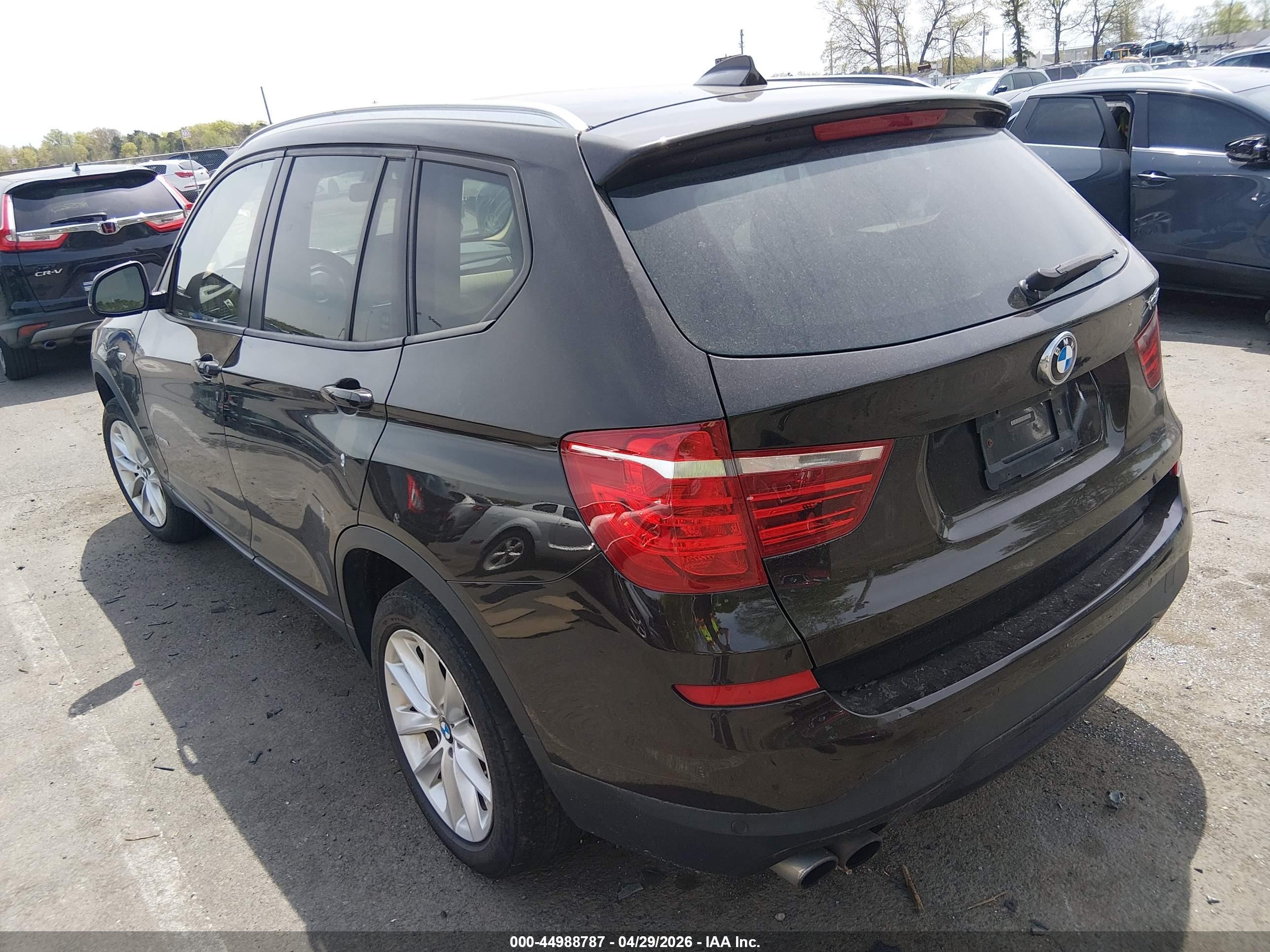2015 Bmw X3 Xdrive28i Black vin: 5UXWX9C53F0D56583