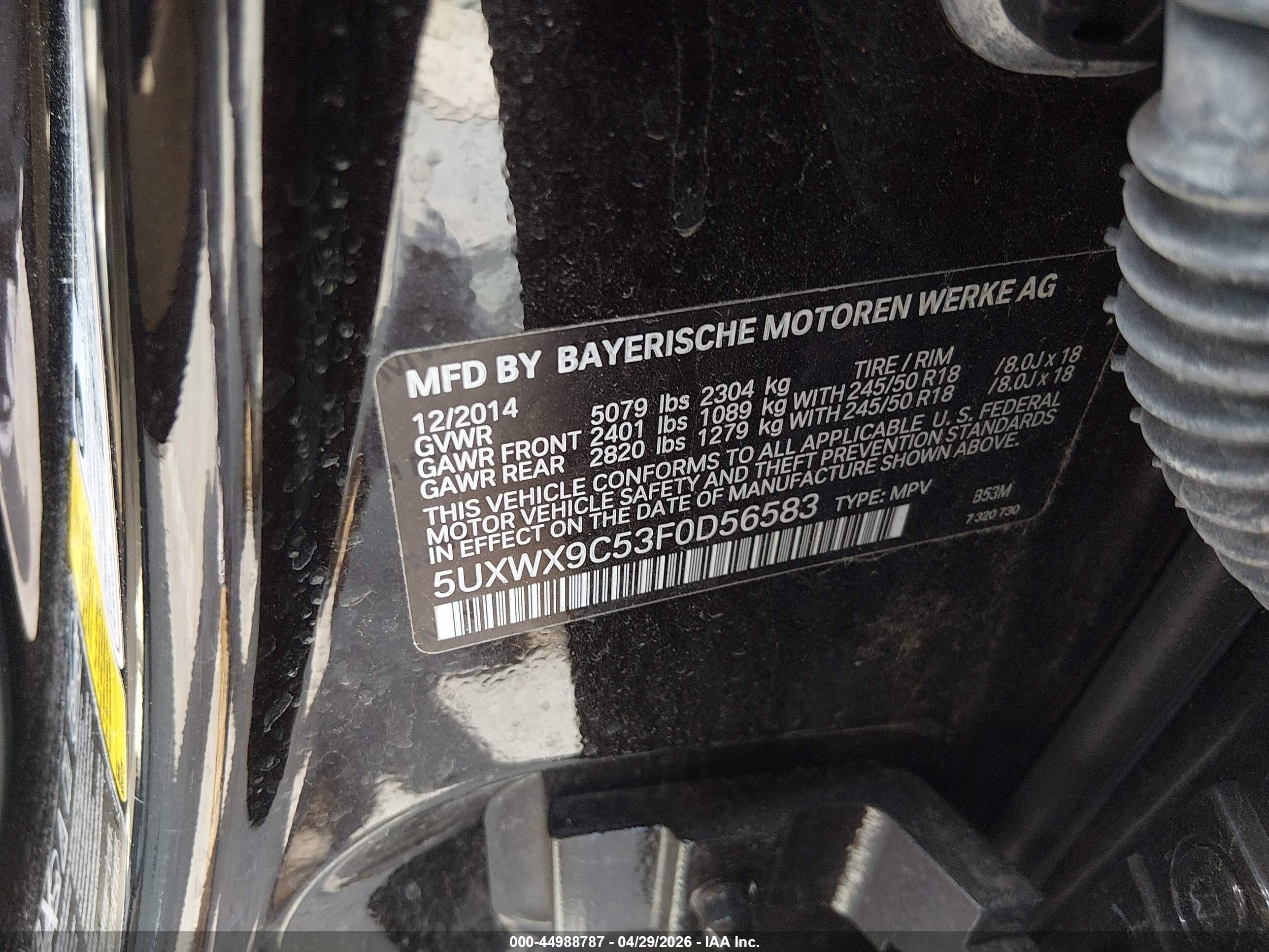 2015 Bmw X3 Xdrive28i Black vin: 5UXWX9C53F0D56583