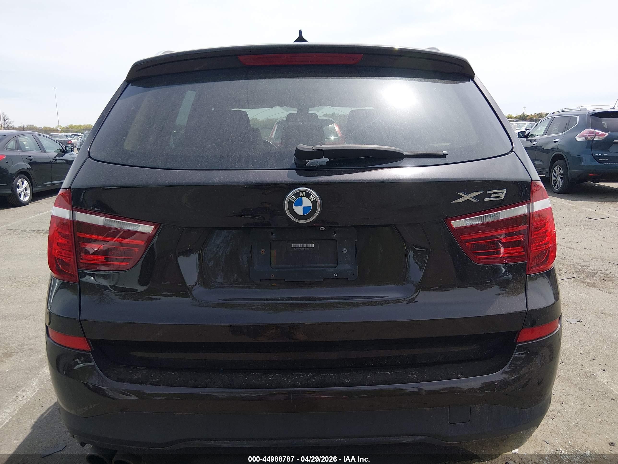 2015 Bmw X3 Xdrive28i Black vin: 5UXWX9C53F0D56583