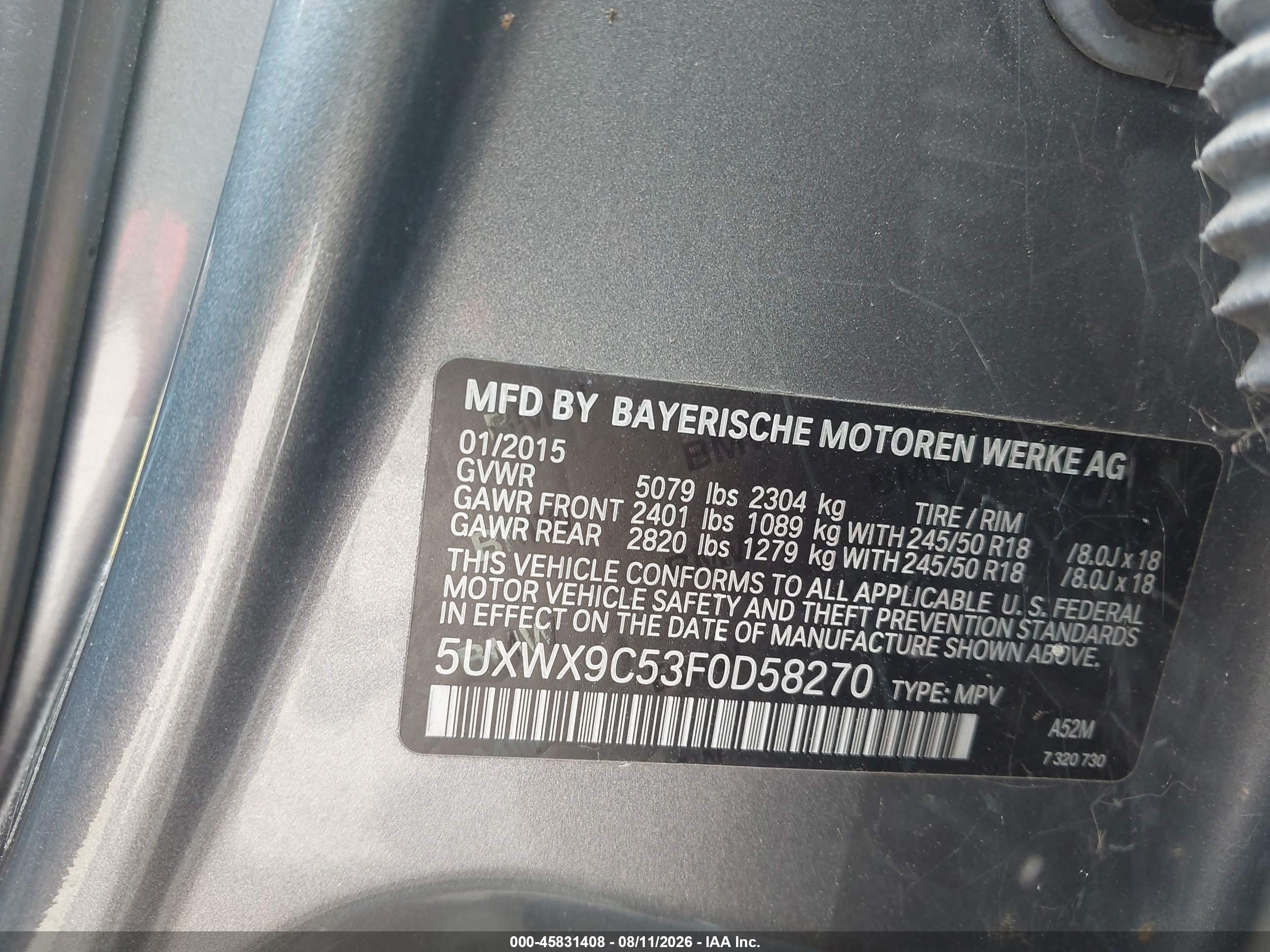 2015 Bmw X3 Xdrive28i Gray vin: 5UXWX9C53F0D58270