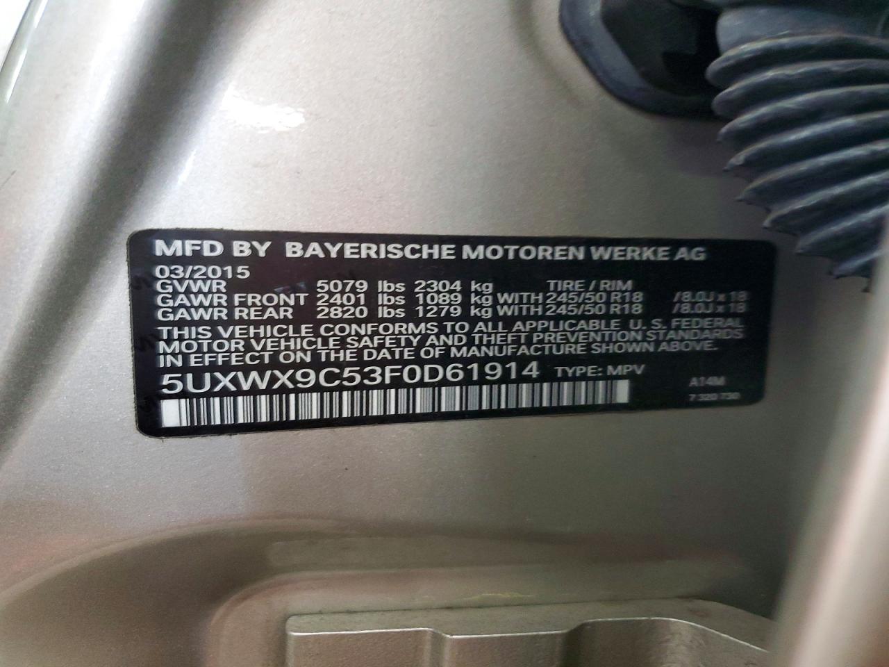 2015 Bmw X3 Xdrive28i Beige vin: 5UXWX9C53F0D61914