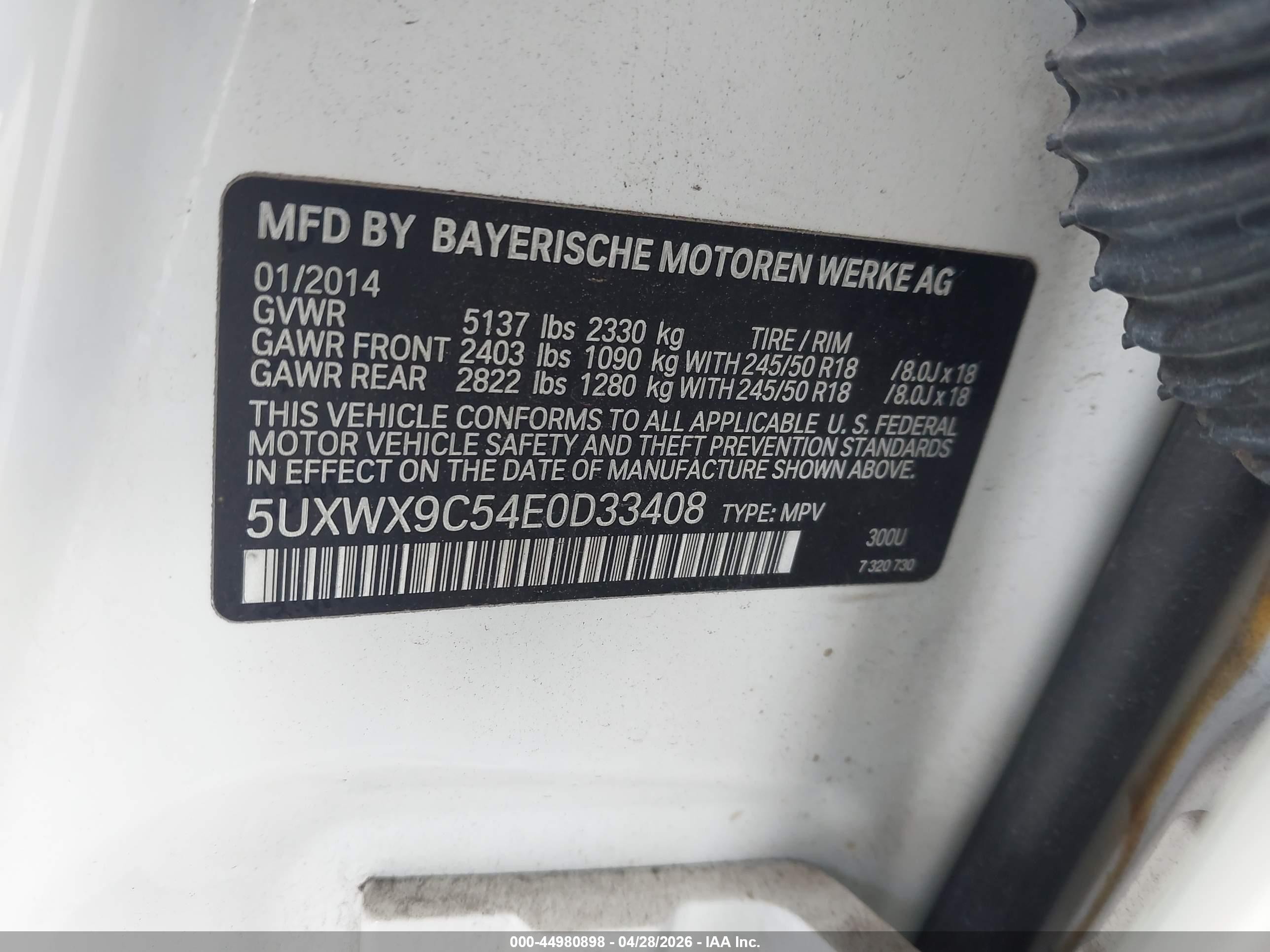 2014 Bmw X3 Xdrive28i White vin: 5UXWX9C54E0D33408