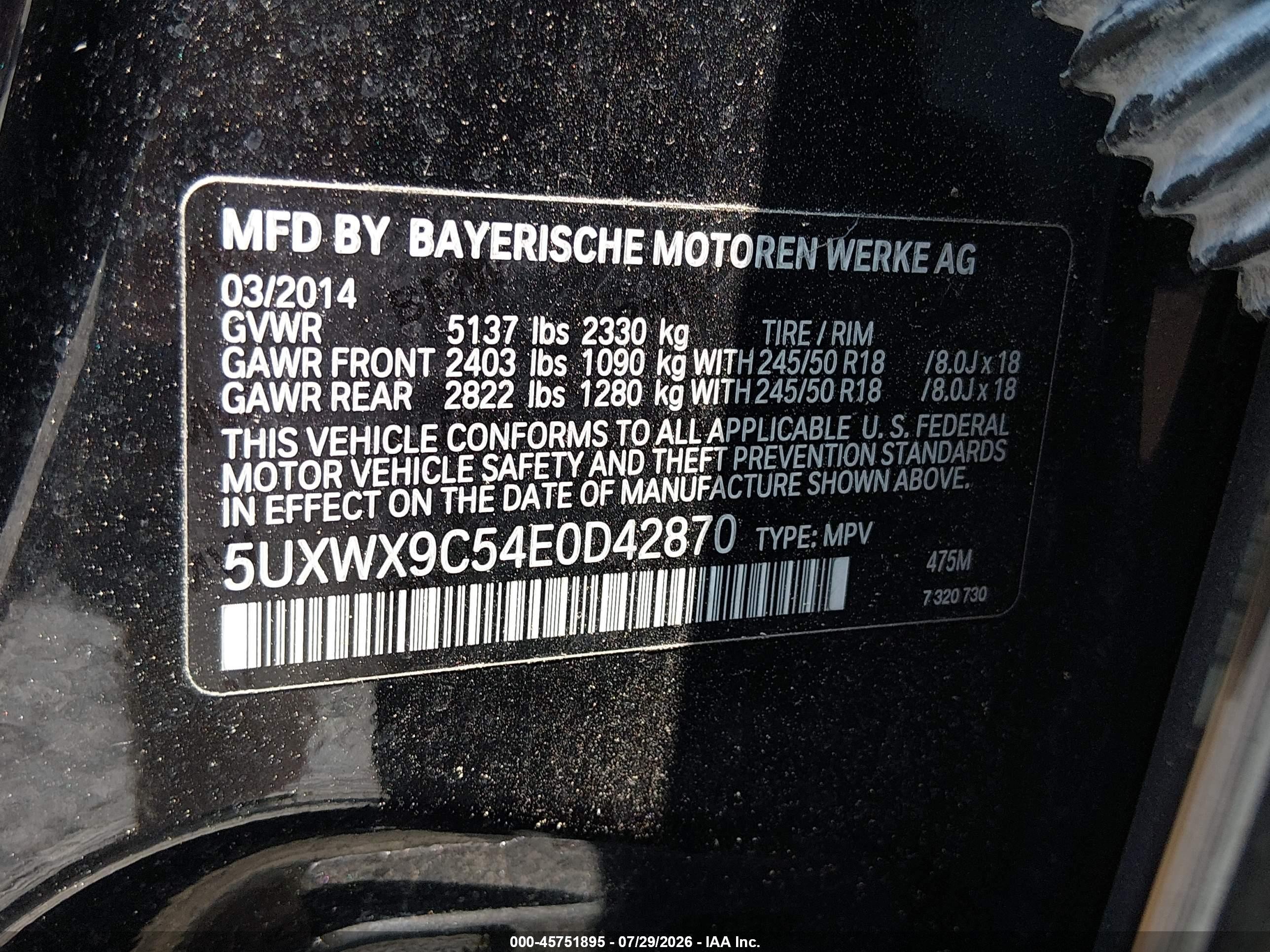 2014 Bmw X3 Xdrive28i Черный vin: 5UXWX9C54E0D42870