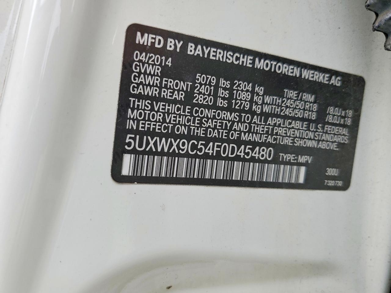 2015 Bmw X3 Xdrive28i White vin: 5UXWX9C54F0D45480