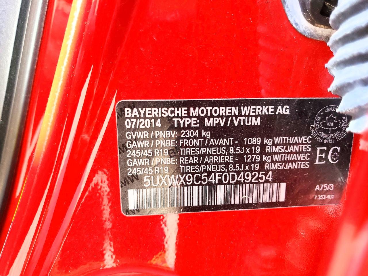 2015 Bmw X3 Xdrive28i Красный vin: 5UXWX9C54F0D49254