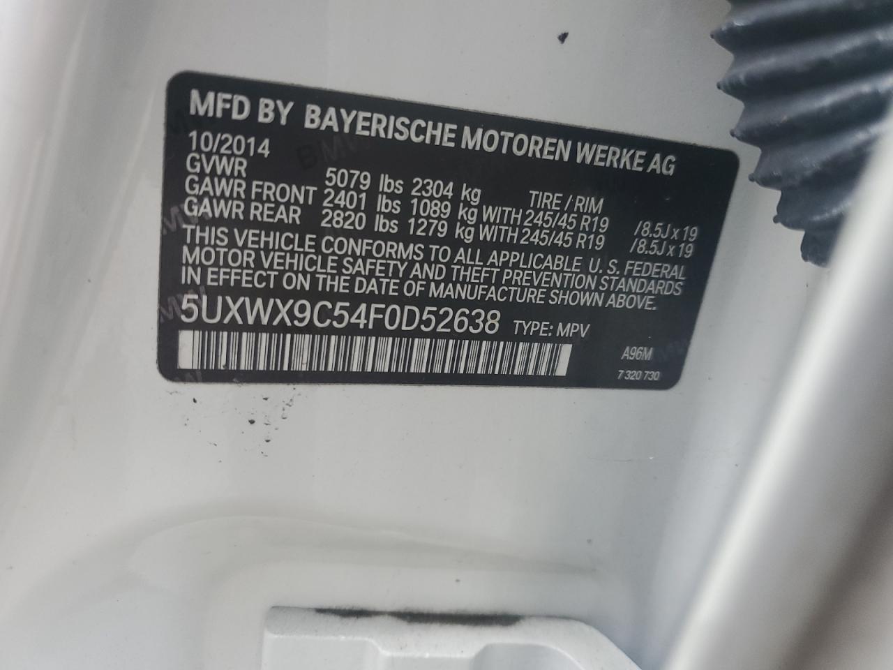 2015 Bmw X3 Xdrive28i Белый vin: 5UXWX9C54F0D52638