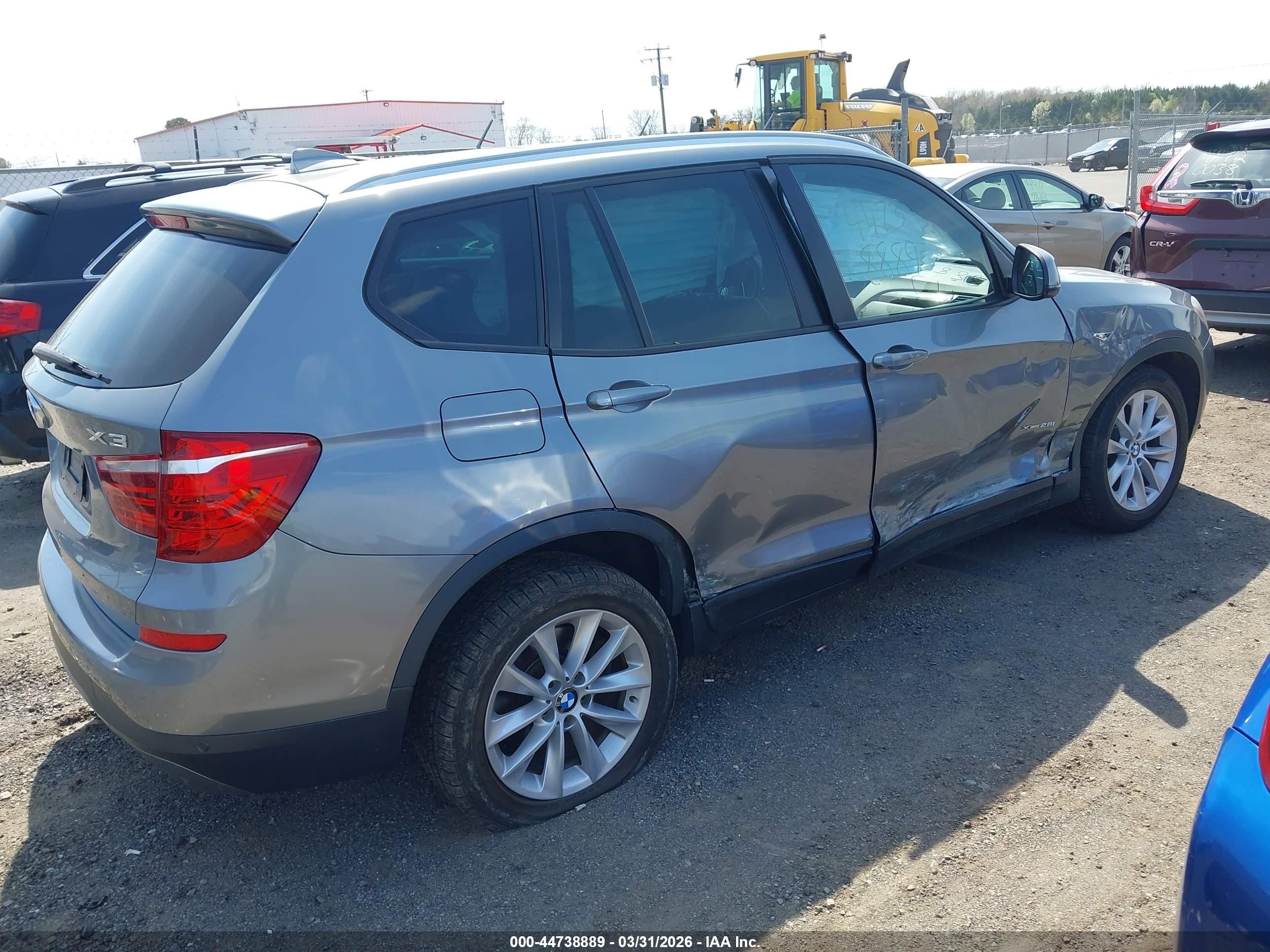 2015 Bmw X3 Xdrive28i Gray vin: 5UXWX9C55F0D49862