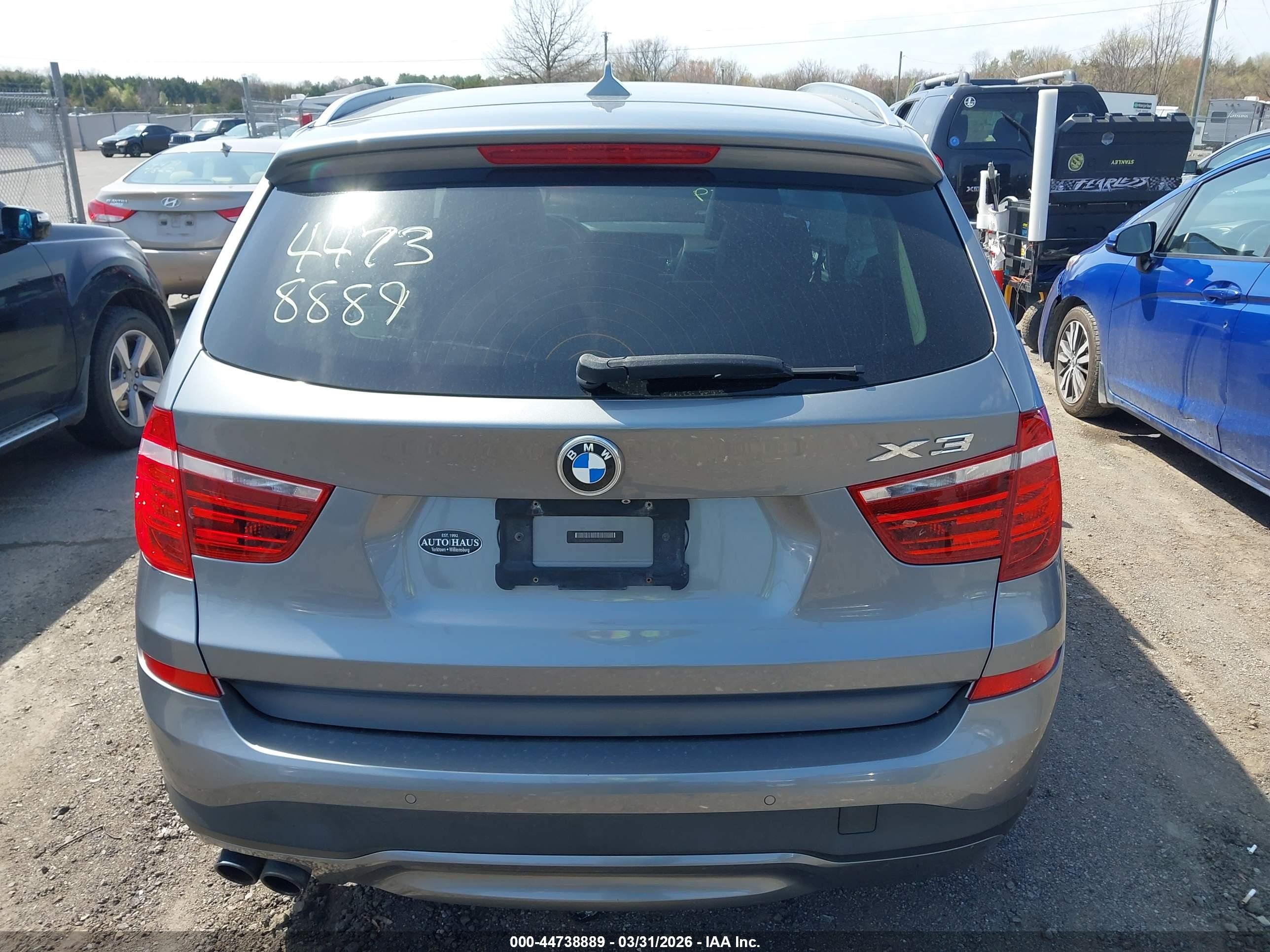 2015 Bmw X3 Xdrive28i Gray vin: 5UXWX9C55F0D49862