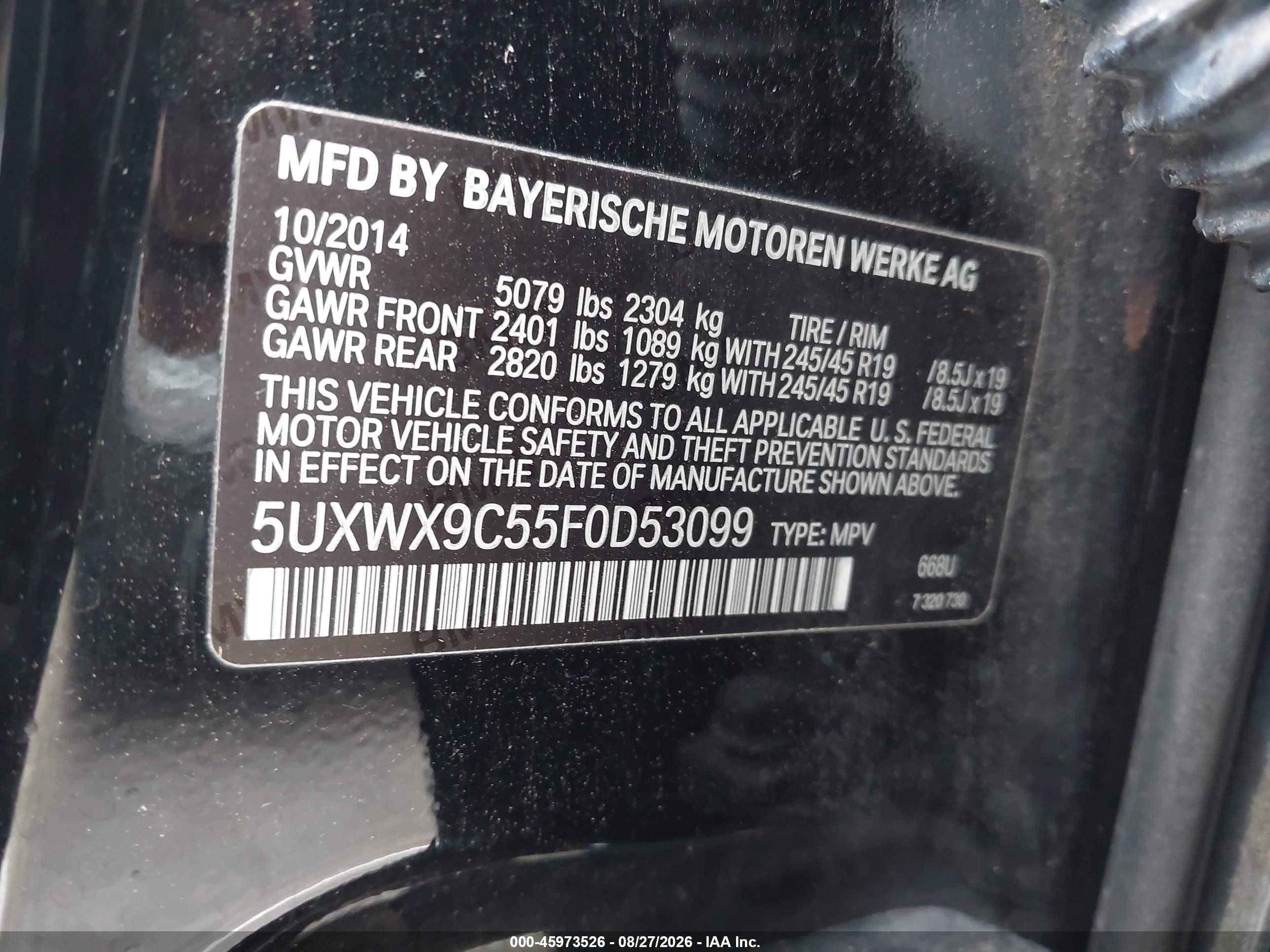 2015 Bmw X3 Xdrive28i Синий vin: 5UXWX9C55F0D53099