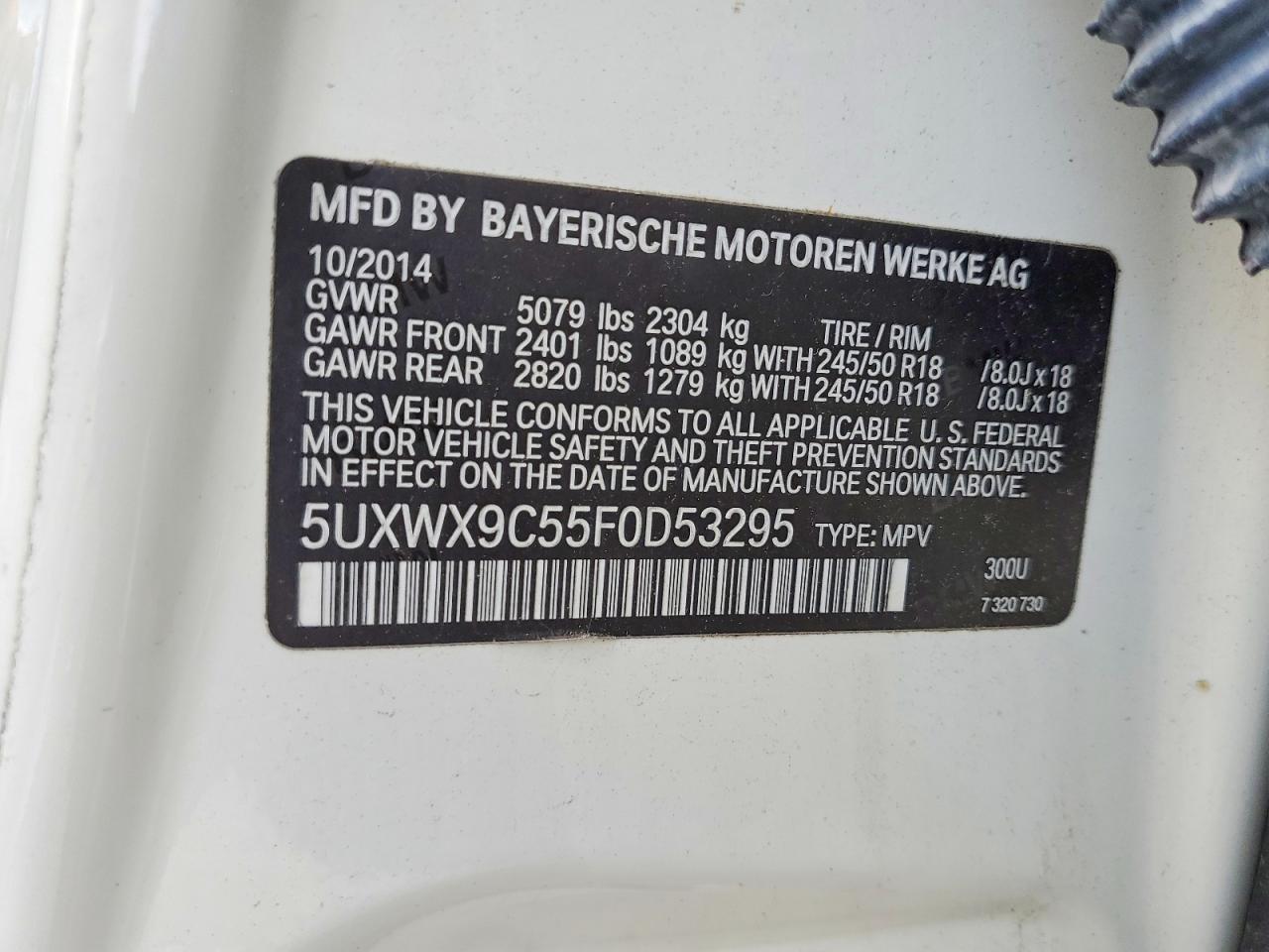 2015 Bmw X3 Xdrive28i Белый vin: 5UXWX9C55F0D53295