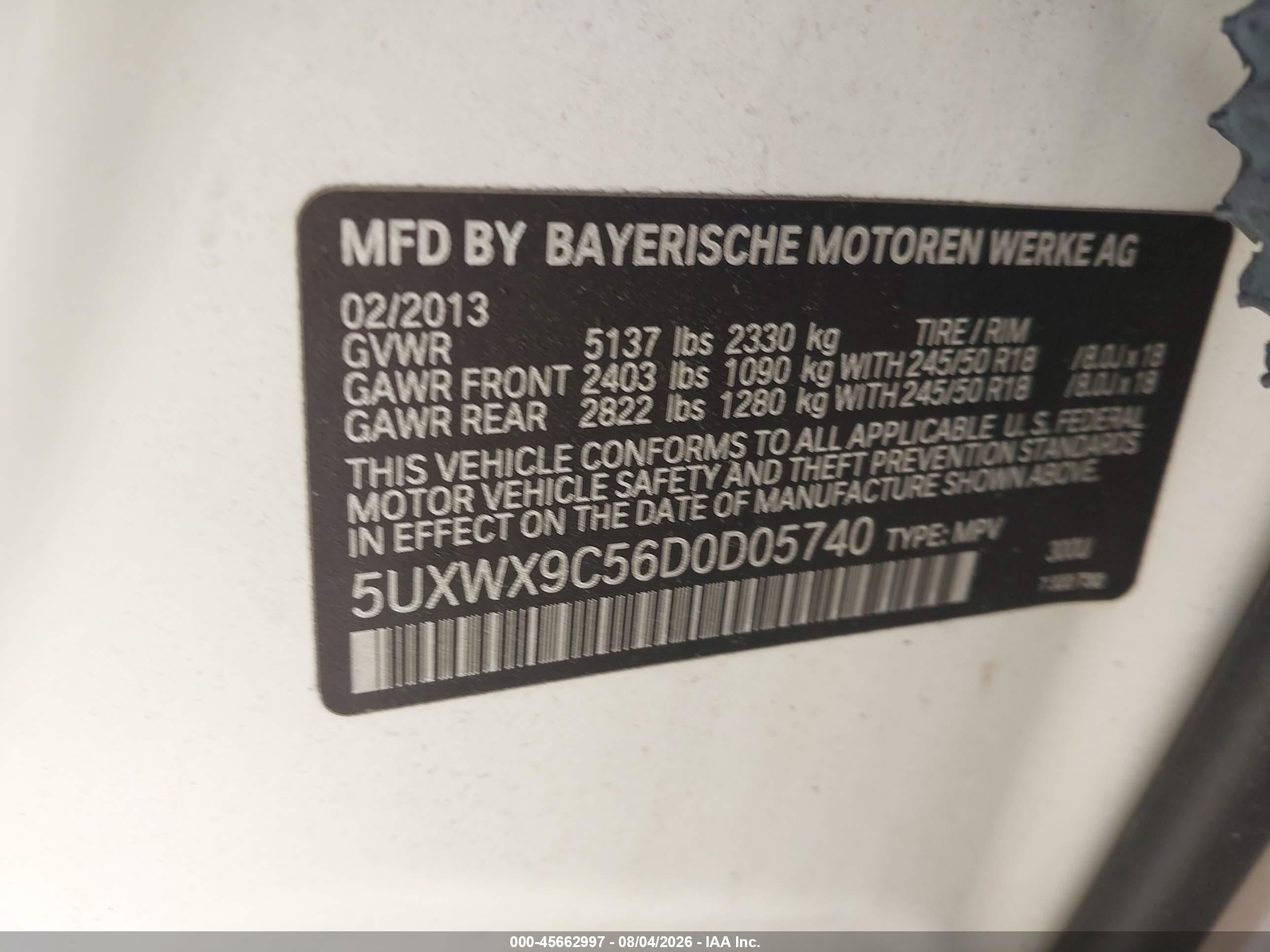 2013 Bmw X3 Xdrive28i Белый vin: 5UXWX9C56D0D05740
