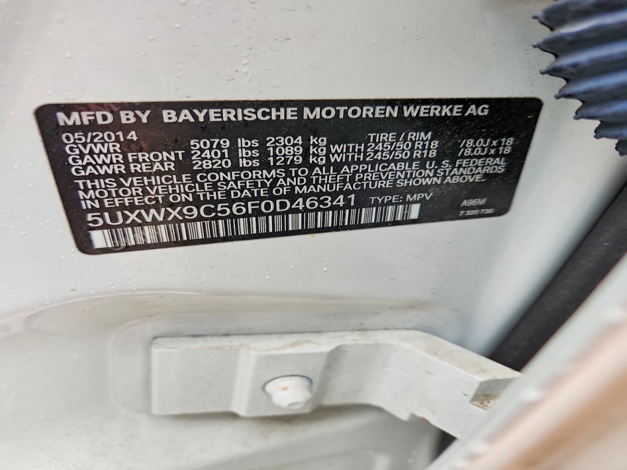 2015 Bmw X3 Xdrive28i Белый vin: 5UXWX9C56F0D46341