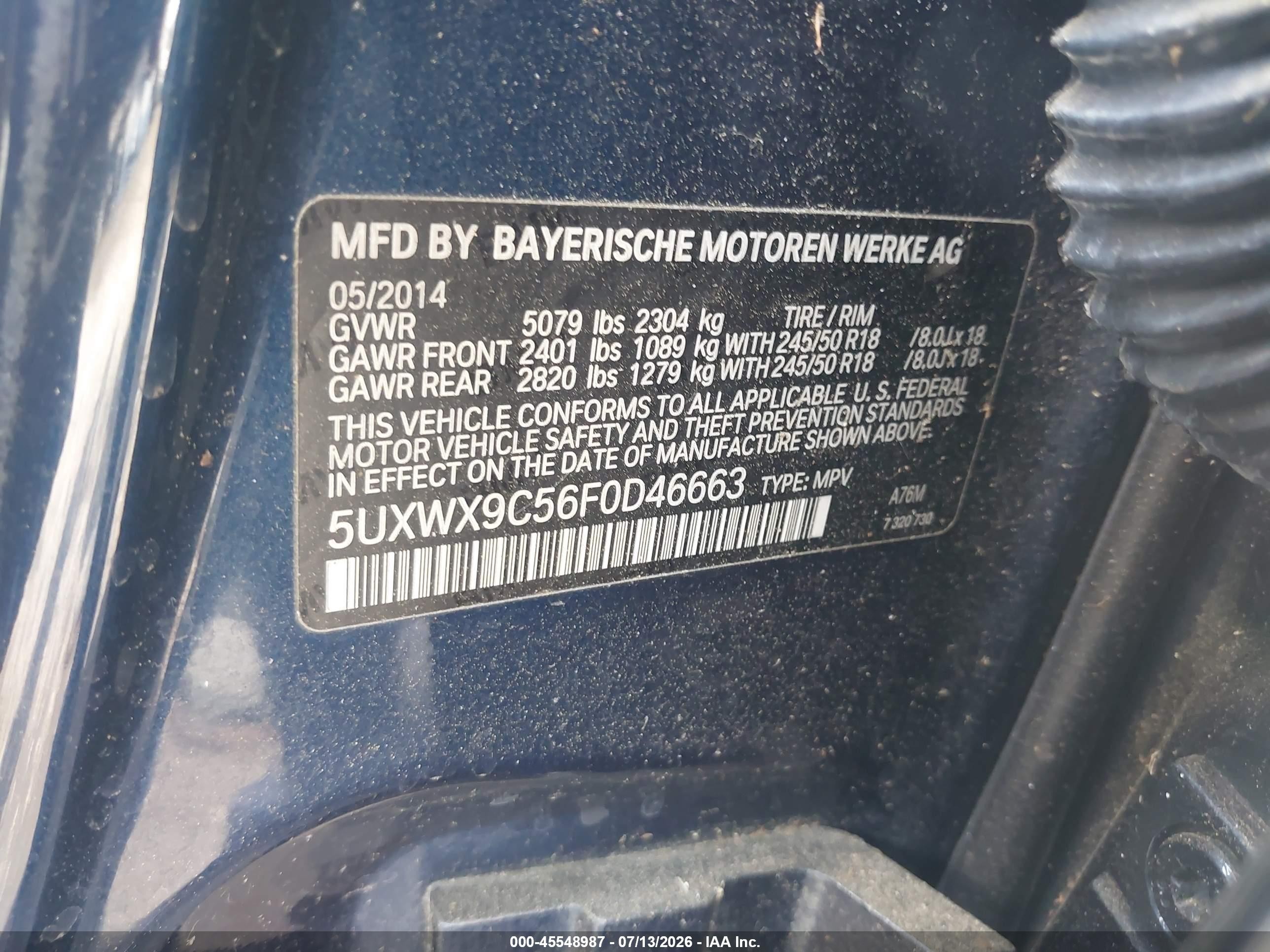 2015 Bmw X3 Xdrive28i Blue vin: 5UXWX9C56F0D46663