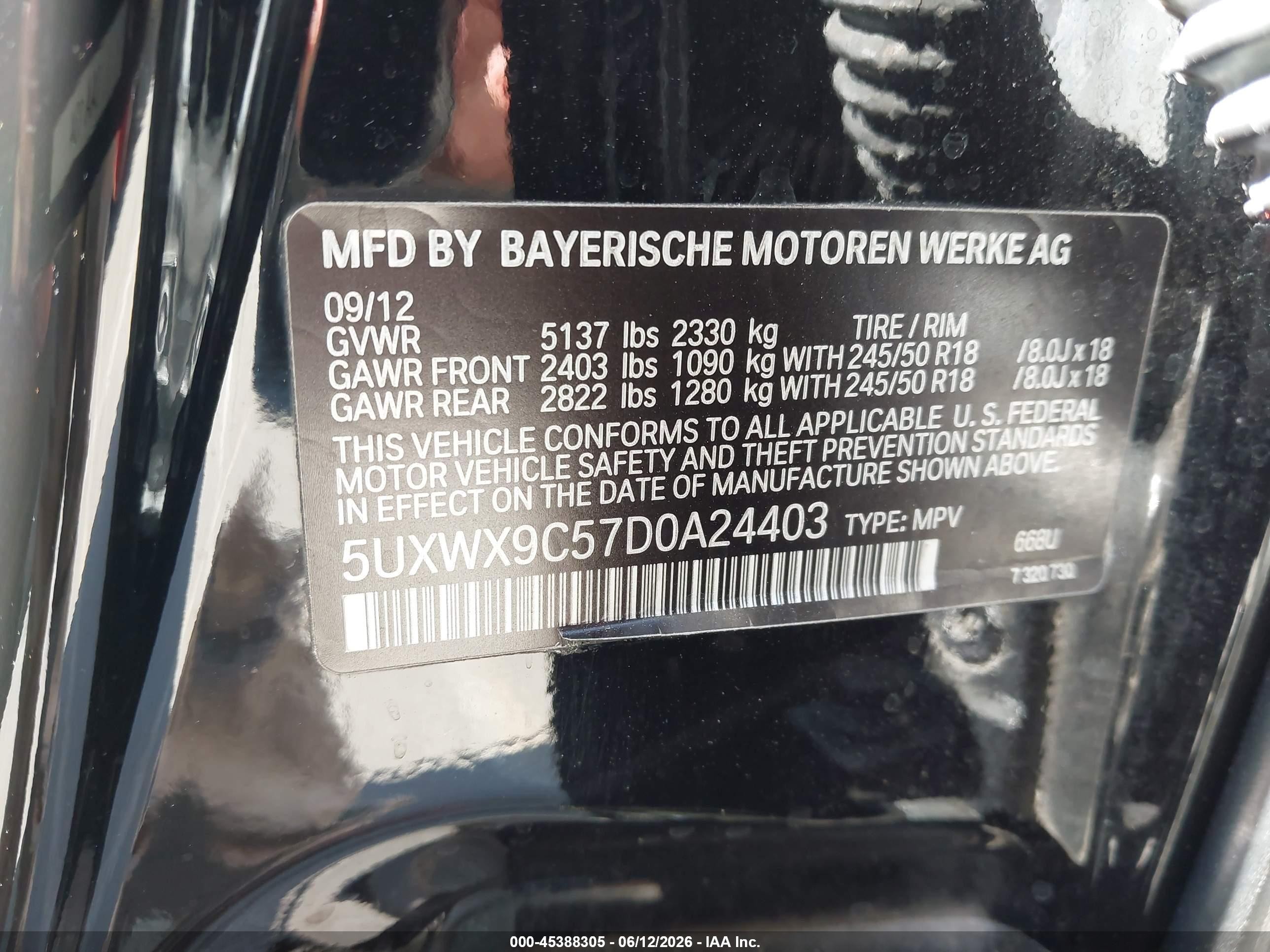 2013 Bmw X3 Xdrive28i Черный vin: 5UXWX9C57D0A24403