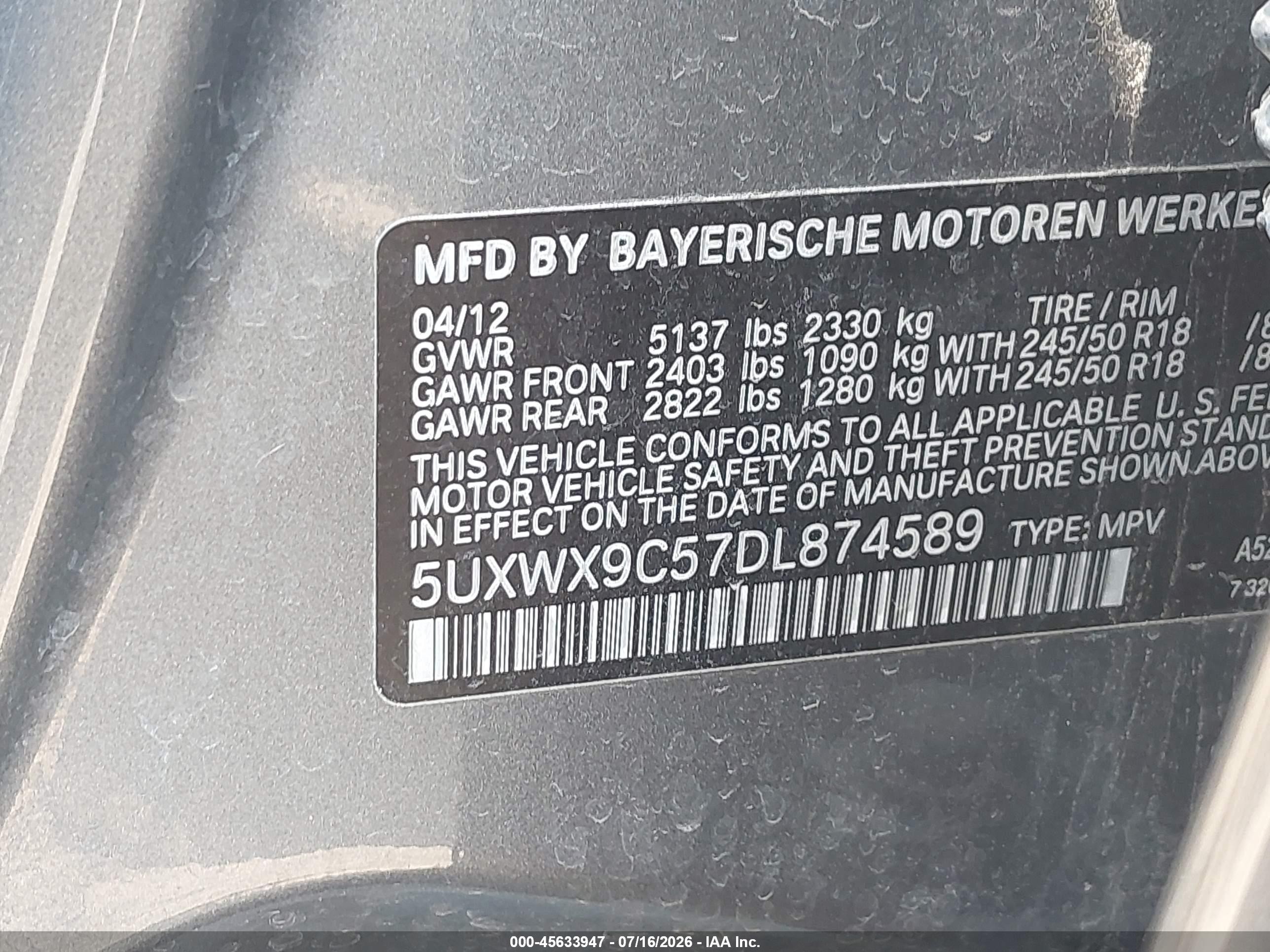 2013 Bmw X3 Xdrive28i Blue vin: 5UXWX9C57DL874589