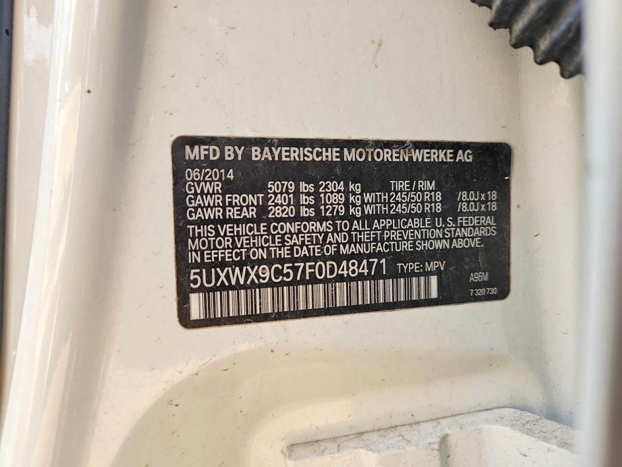 2015 Bmw X3 Xdrive28i White vin: 5UXWX9C57F0D48471