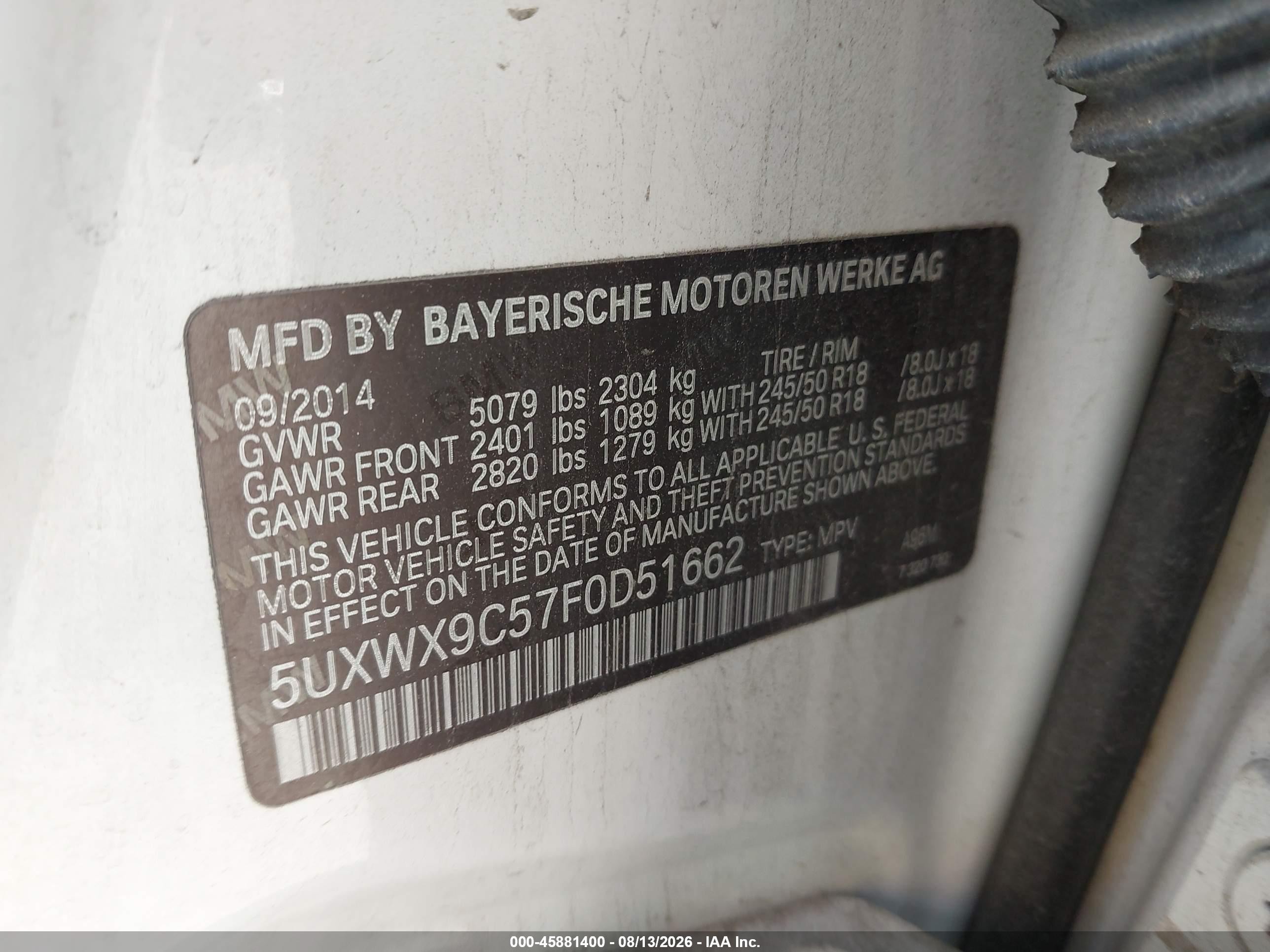 2015 Bmw X3 Xdrive28i Белый vin: 5UXWX9C57F0D51662