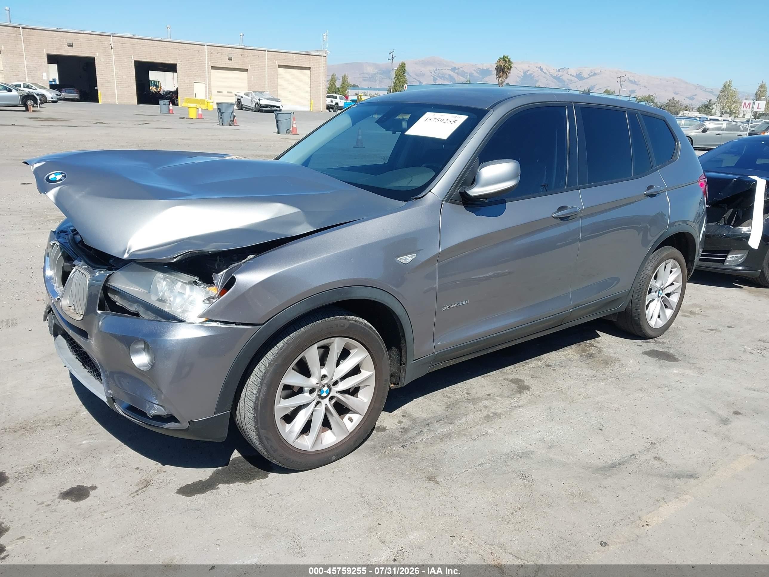 2013 Bmw X3 Xdrive28i Gray vin: 5UXWX9C58D0A17072