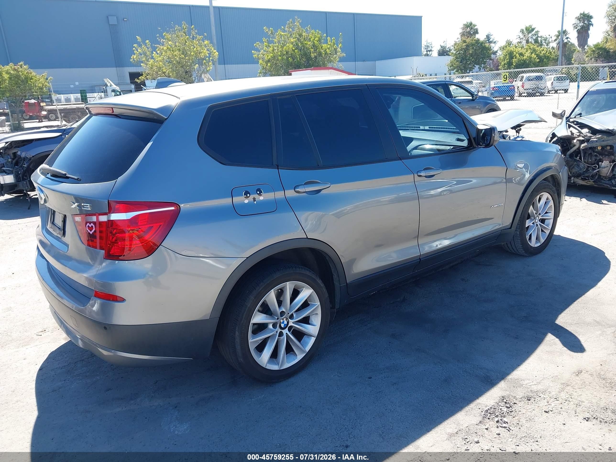 2013 Bmw X3 Xdrive28i Gray vin: 5UXWX9C58D0A17072