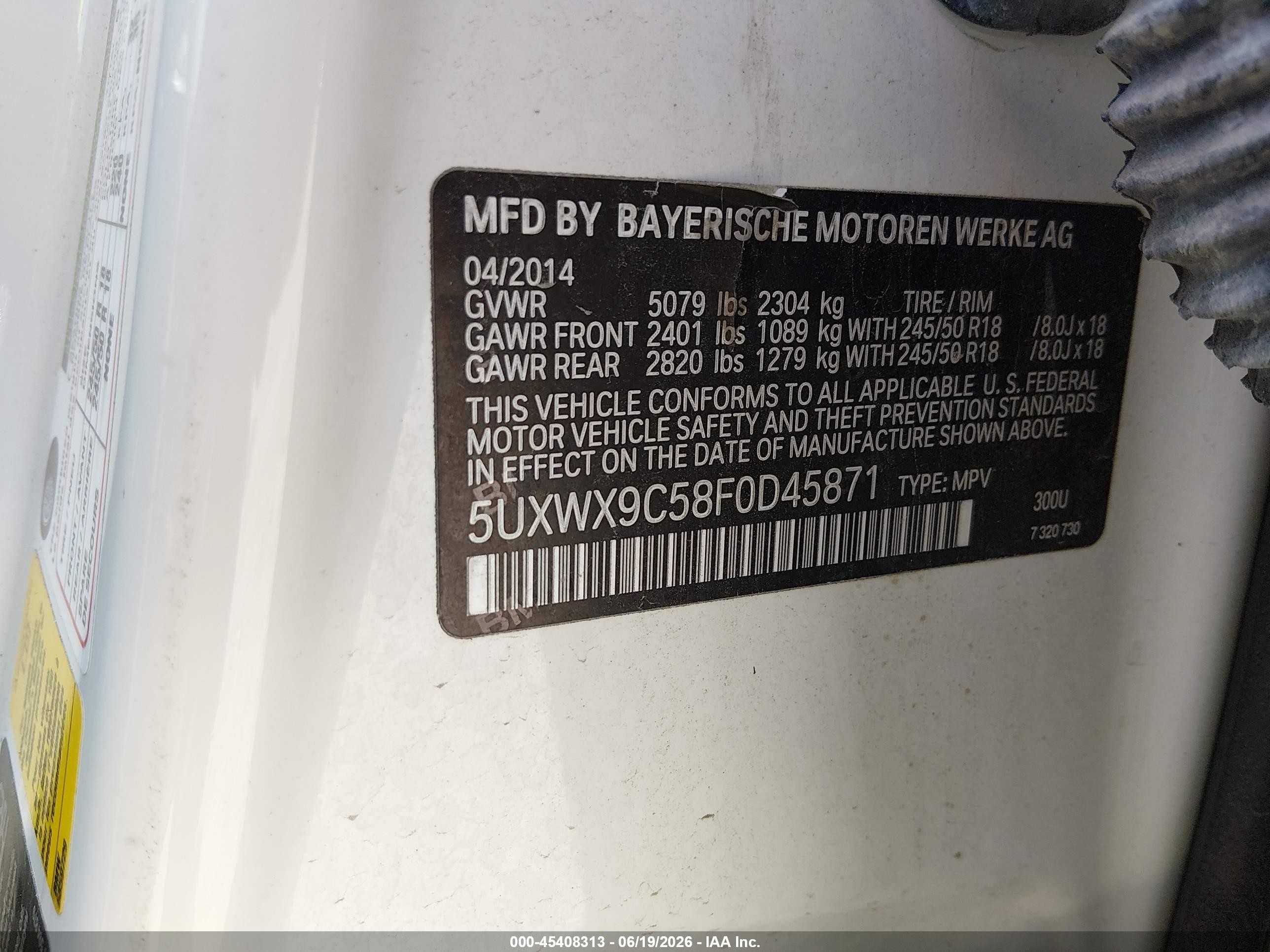 2015 Bmw X3 Xdrive28i White vin: 5UXWX9C58F0D45871