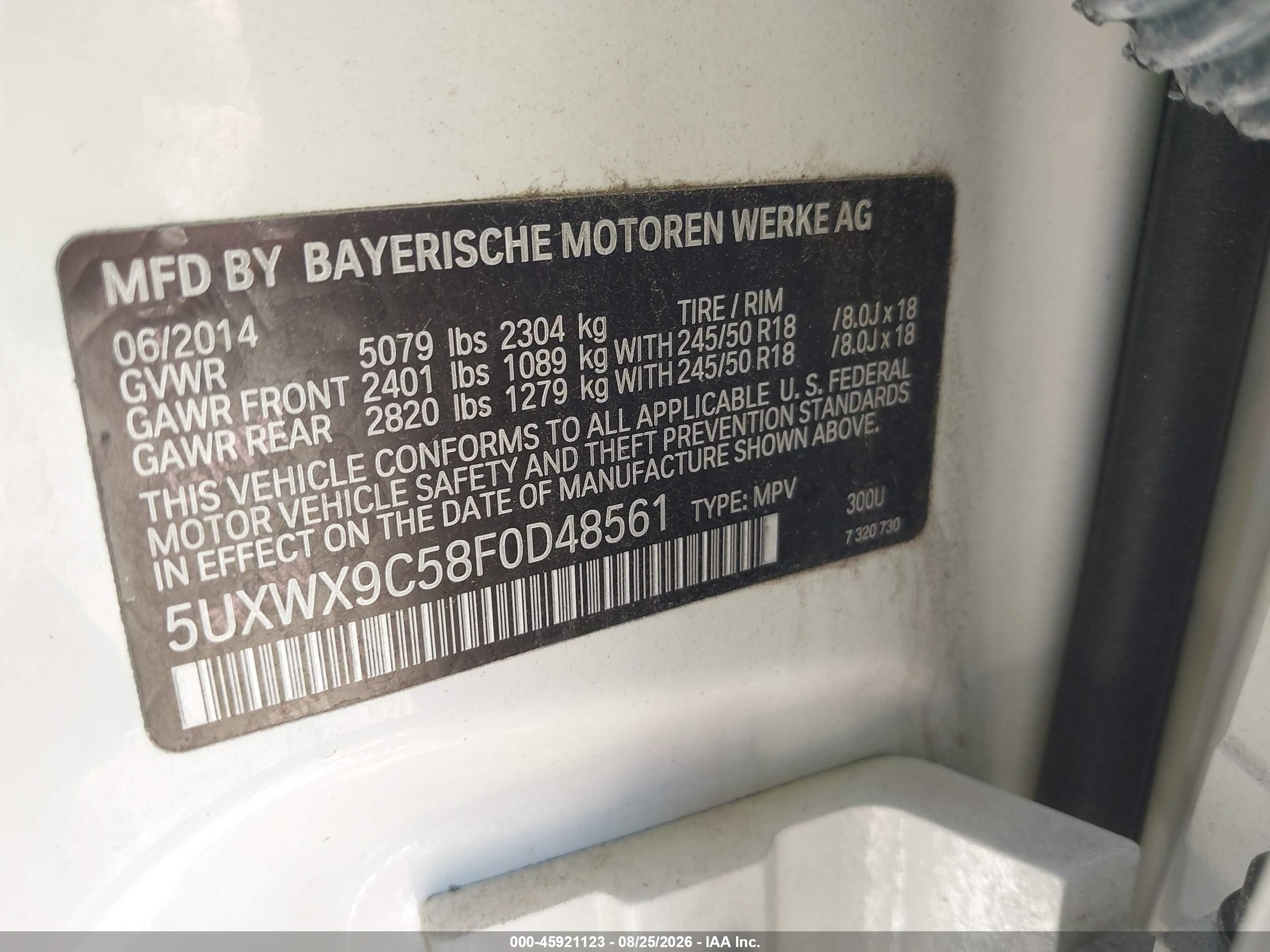 2015 Bmw X3 Xdrive28i White vin: 5UXWX9C58F0D48561