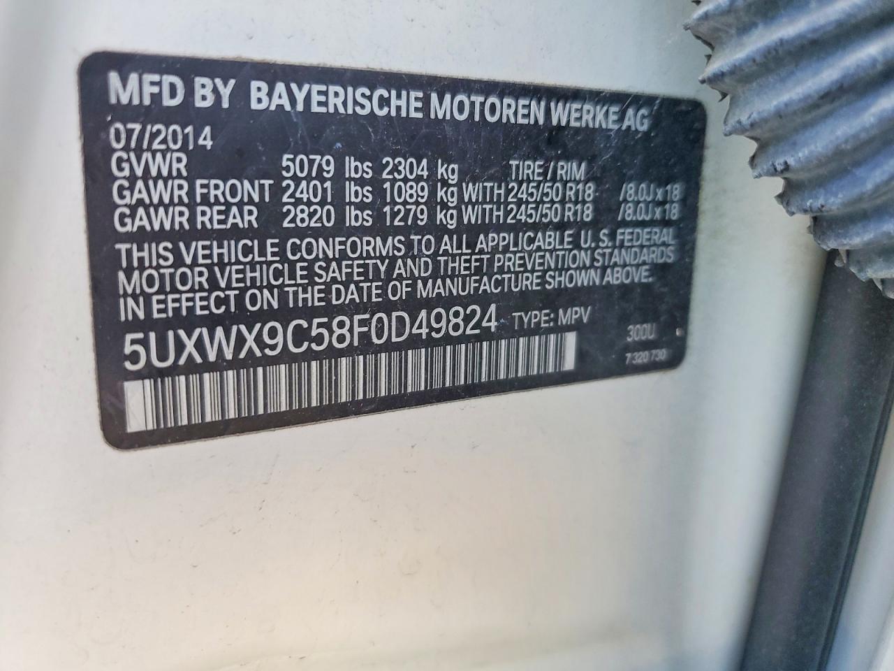 2015 Bmw X3 Xdrive28i White vin: 5UXWX9C58F0D49824