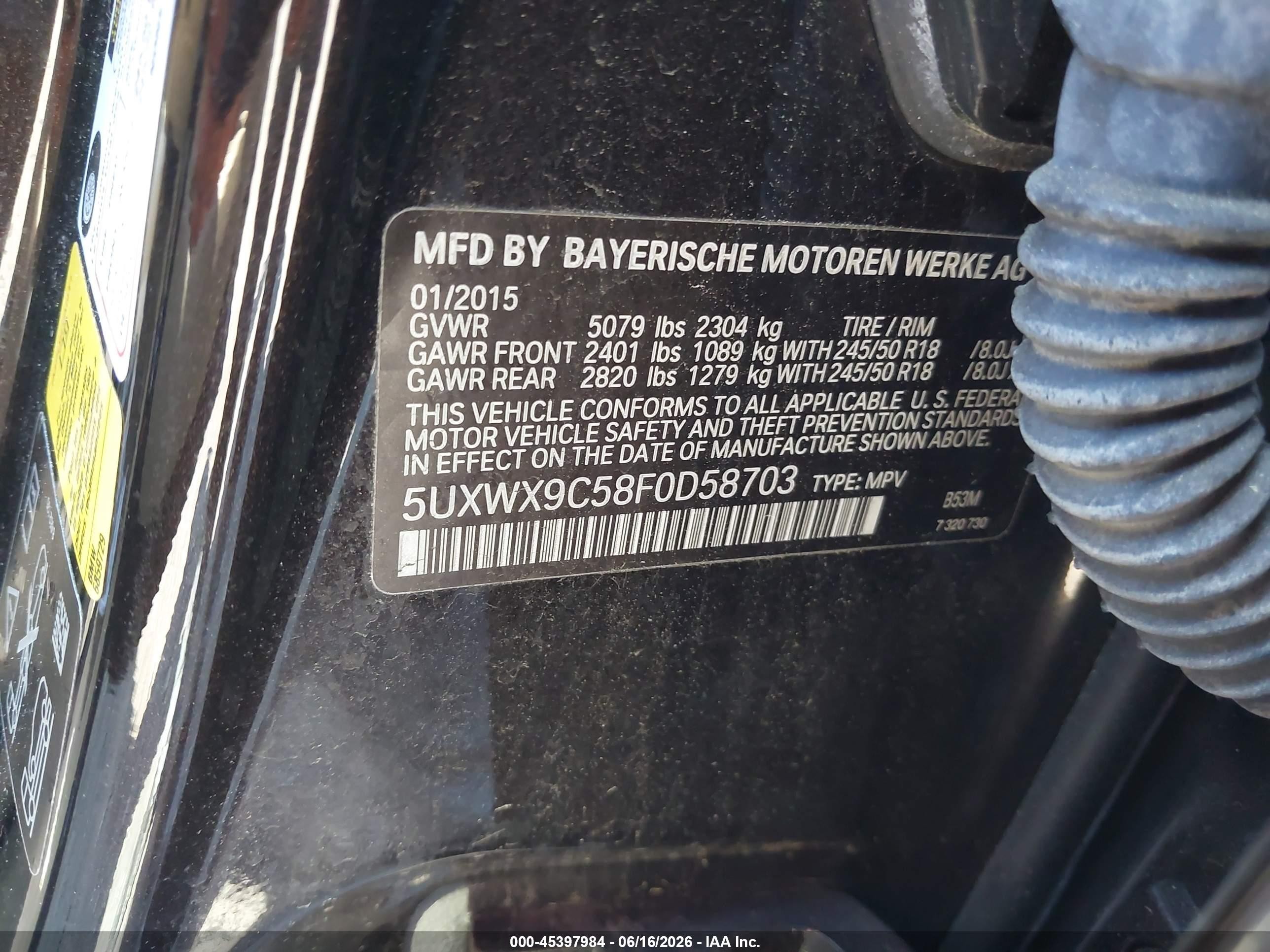 2015 Bmw X3 Xdrive28i Black vin: 5UXWX9C58F0D58703