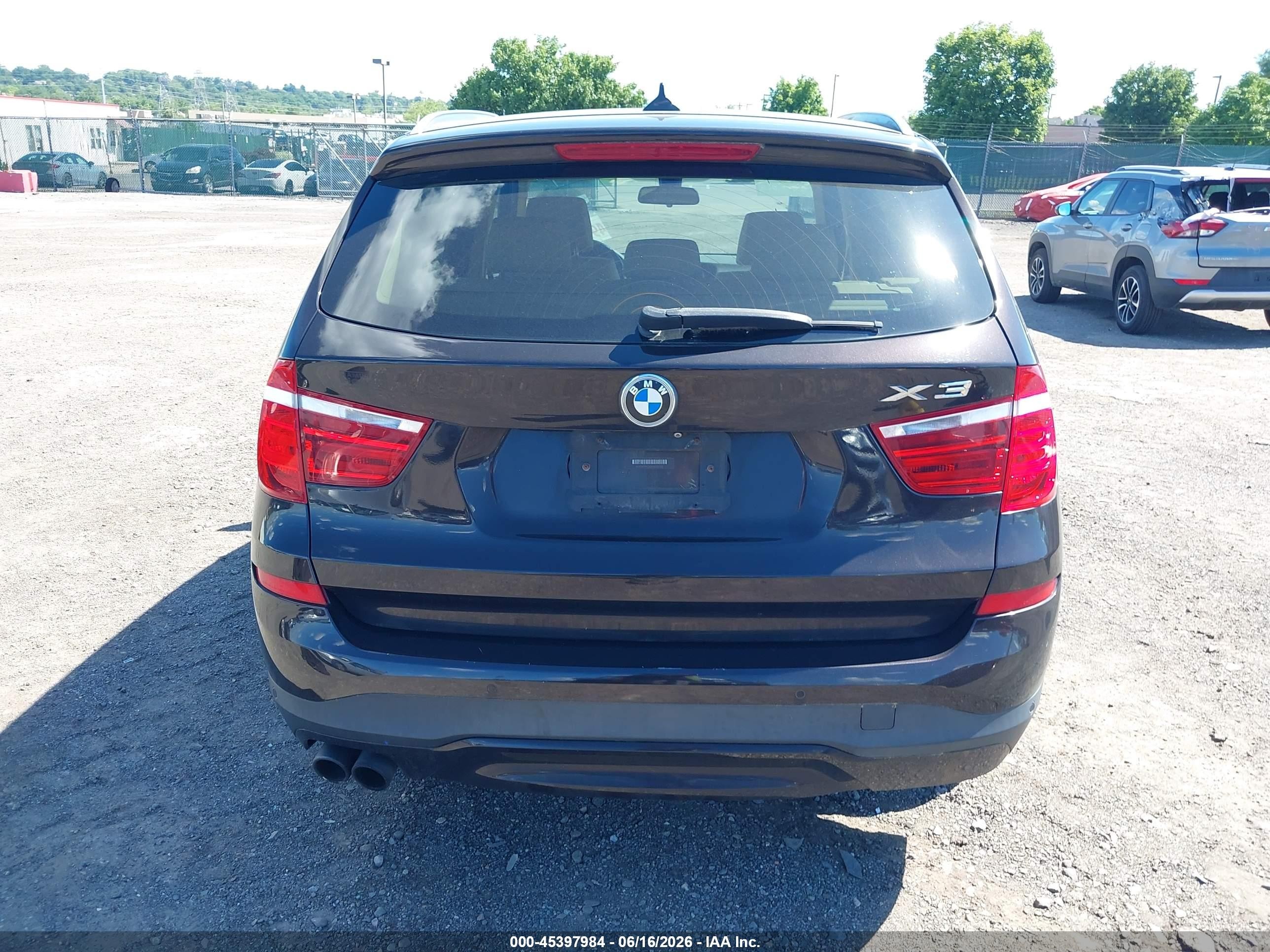 2015 Bmw X3 Xdrive28i Black vin: 5UXWX9C58F0D58703