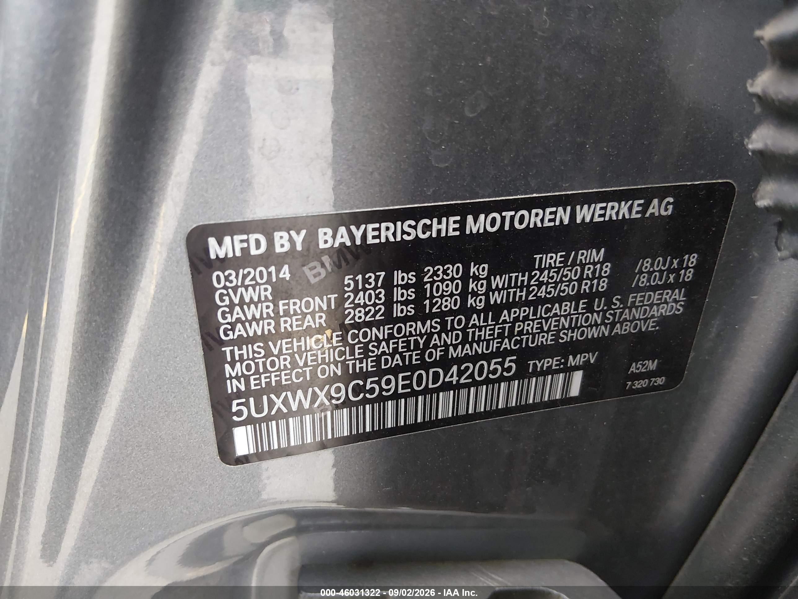 2014 Bmw X3 Xdrive28i Gray vin: 5UXWX9C59E0D42055