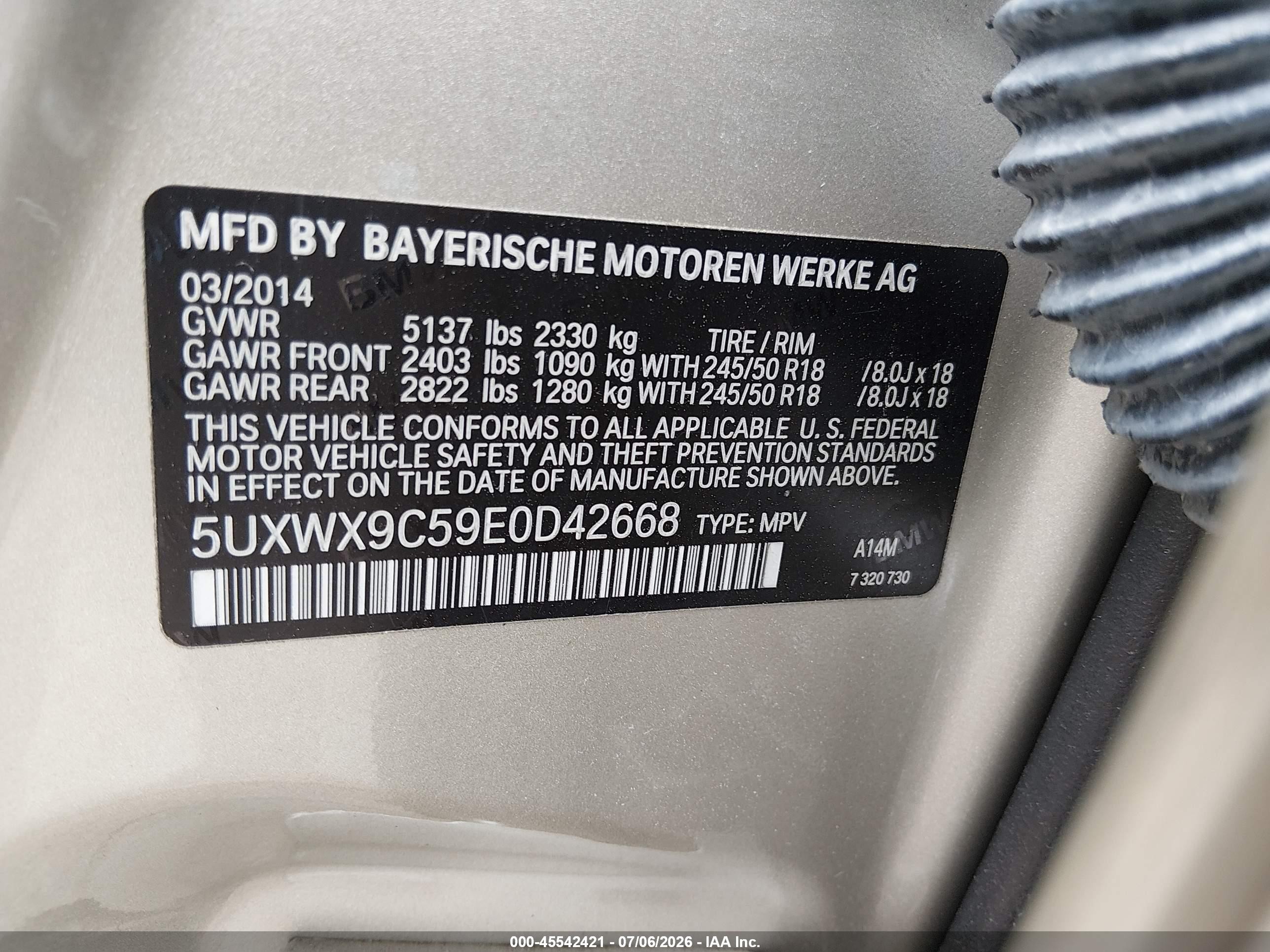 2014 Bmw X3 Xdrive28i Tan vin: 5UXWX9C59E0D42668