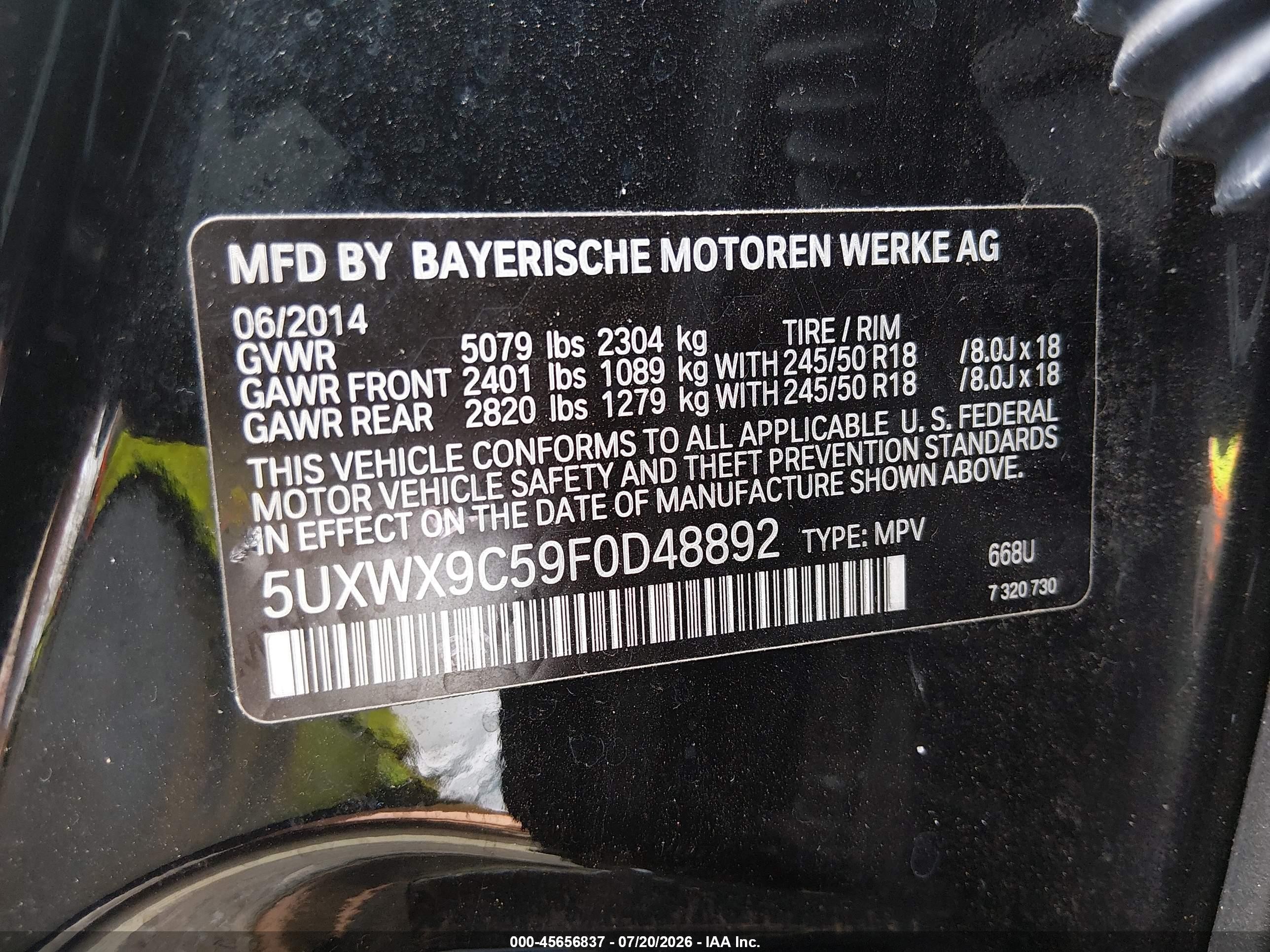 2015 Bmw X3 Xdrive28i Black vin: 5UXWX9C59F0D48892