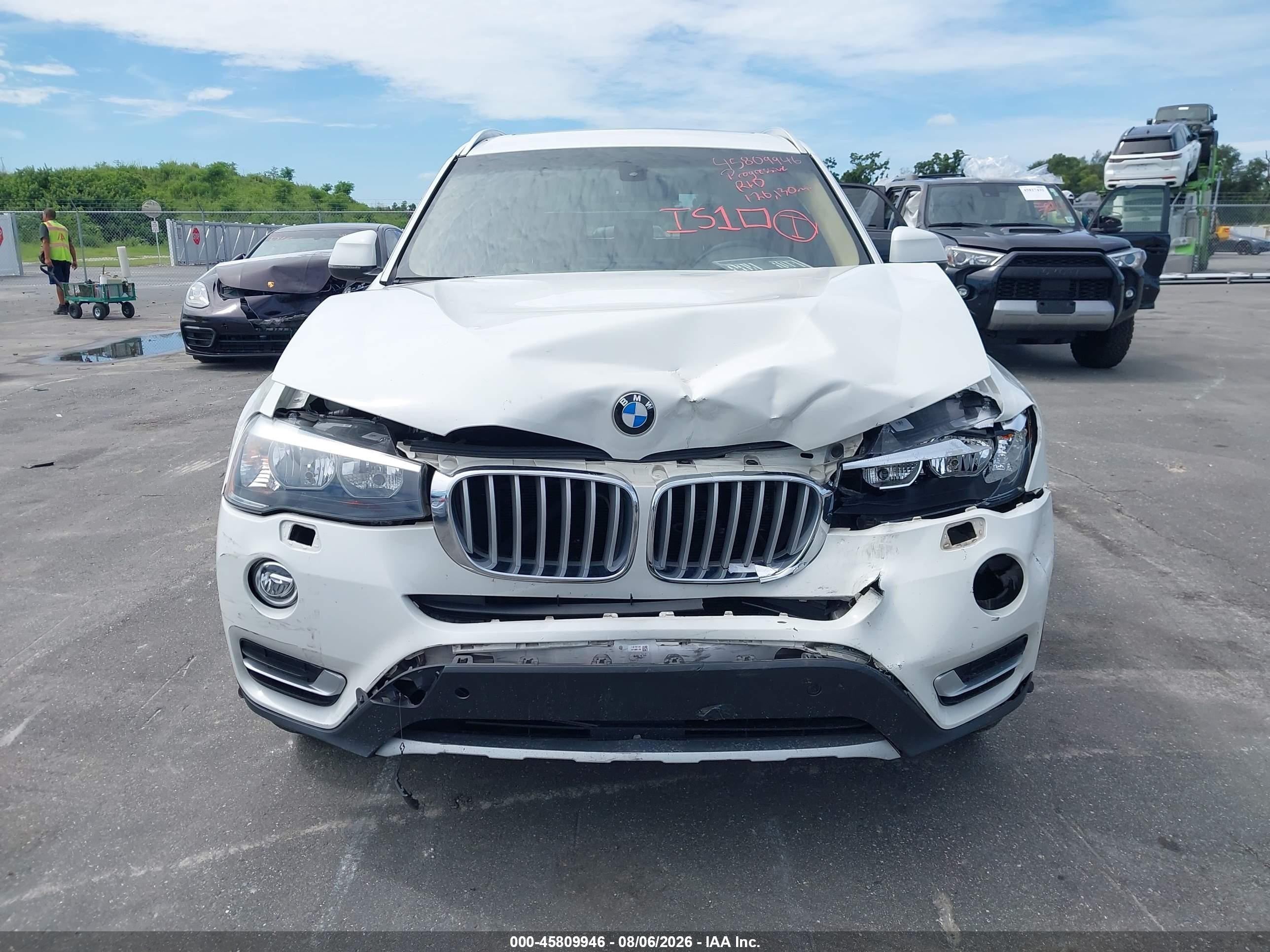 2015 Bmw X3 Xdrive28i White vin: 5UXWX9C59F0D61402