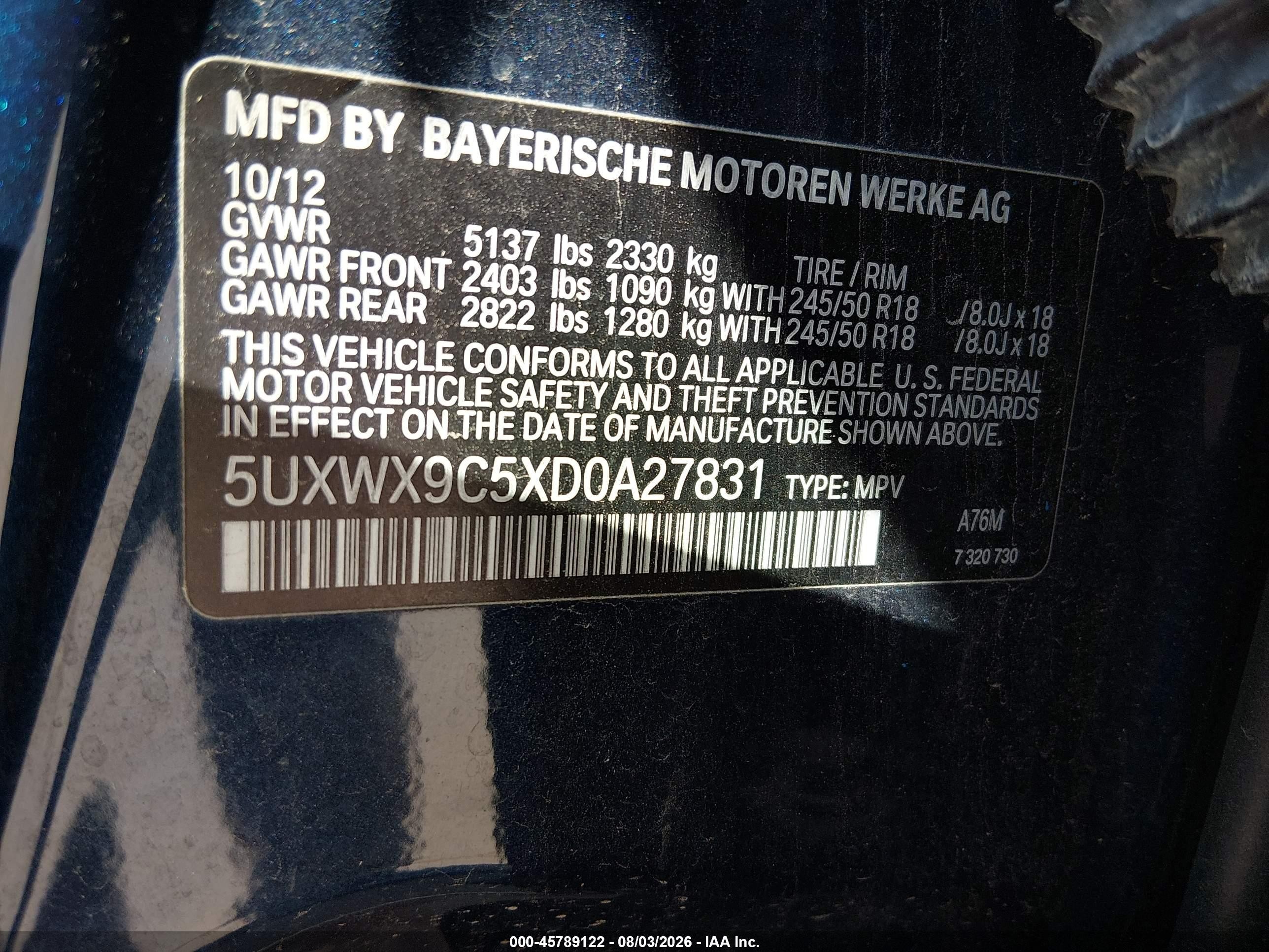 2013 Bmw X3 Xdrive28i Blue vin: 5UXWX9C5XD0A27831