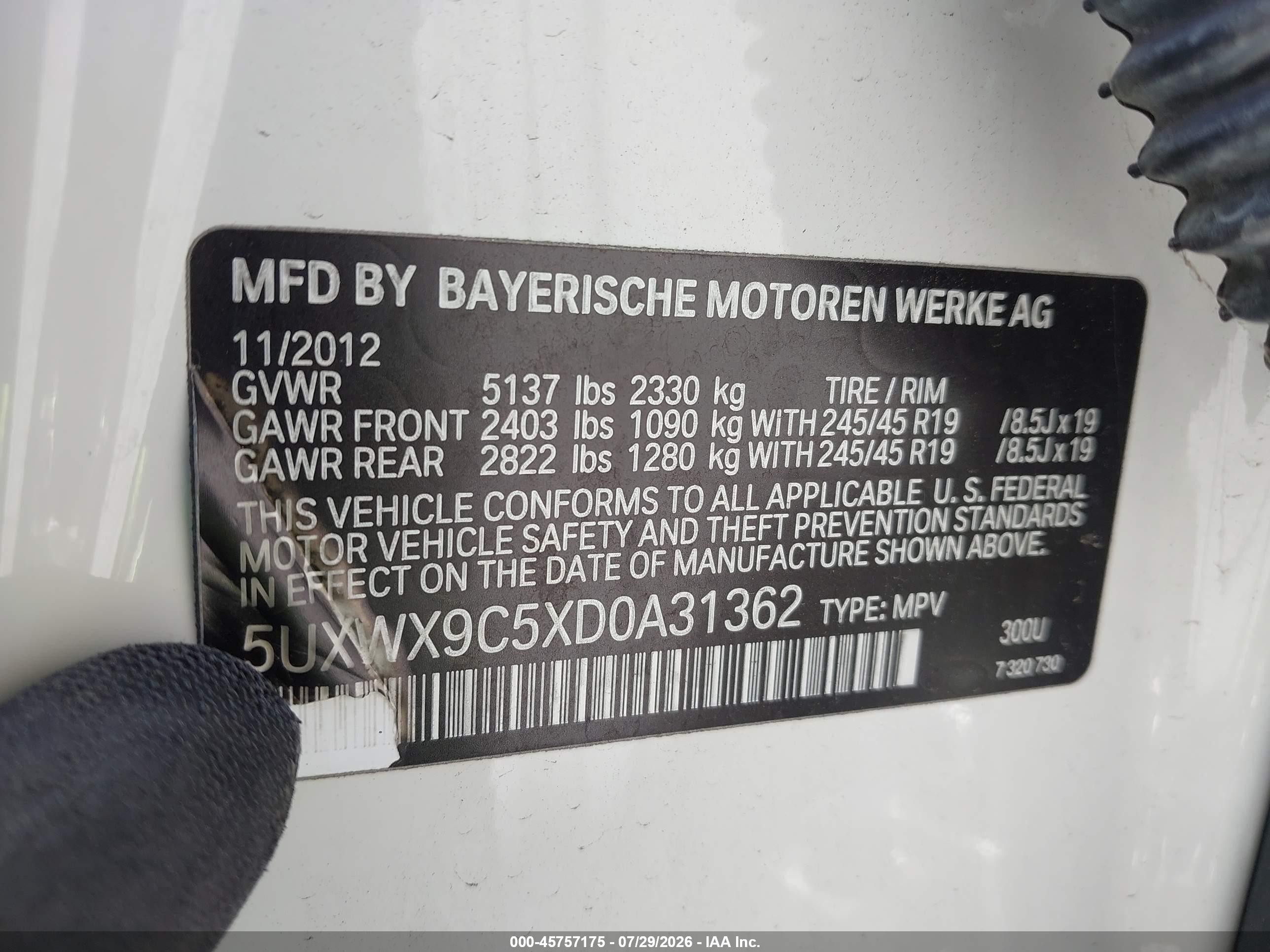 2013 Bmw X3 Xdrive28i White vin: 5UXWX9C5XD0A31362