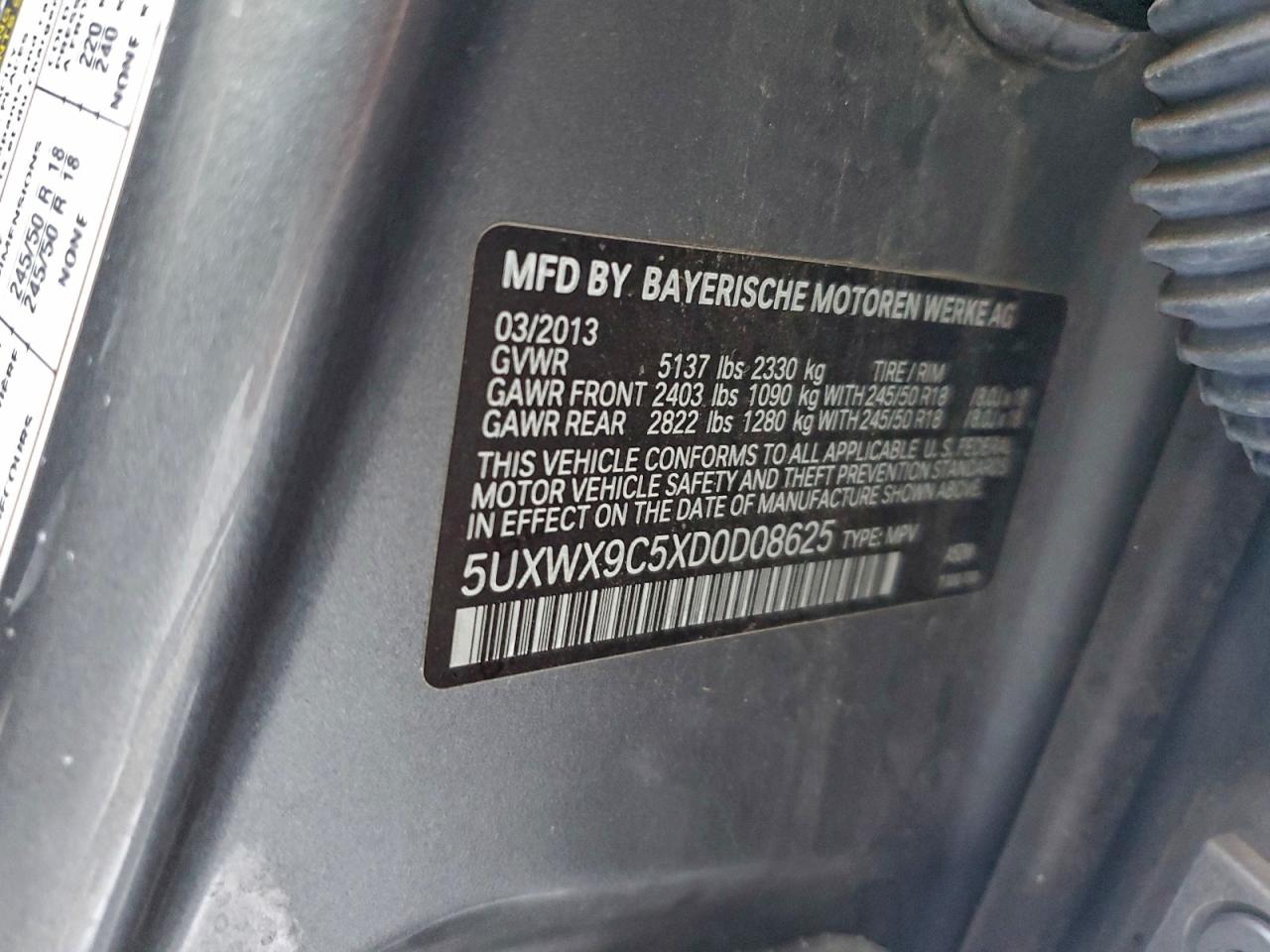 2013 Bmw X3 Xdrive28i Gray vin: 5UXWX9C5XD0D08625