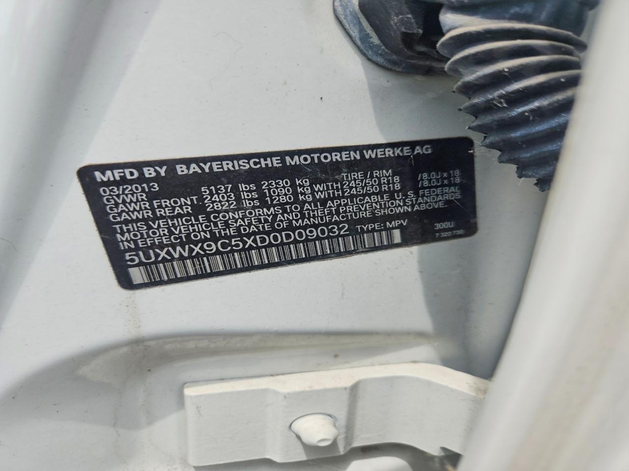2013 Bmw X3 Xdrive28i White vin: 5UXWX9C5XD0D09032
