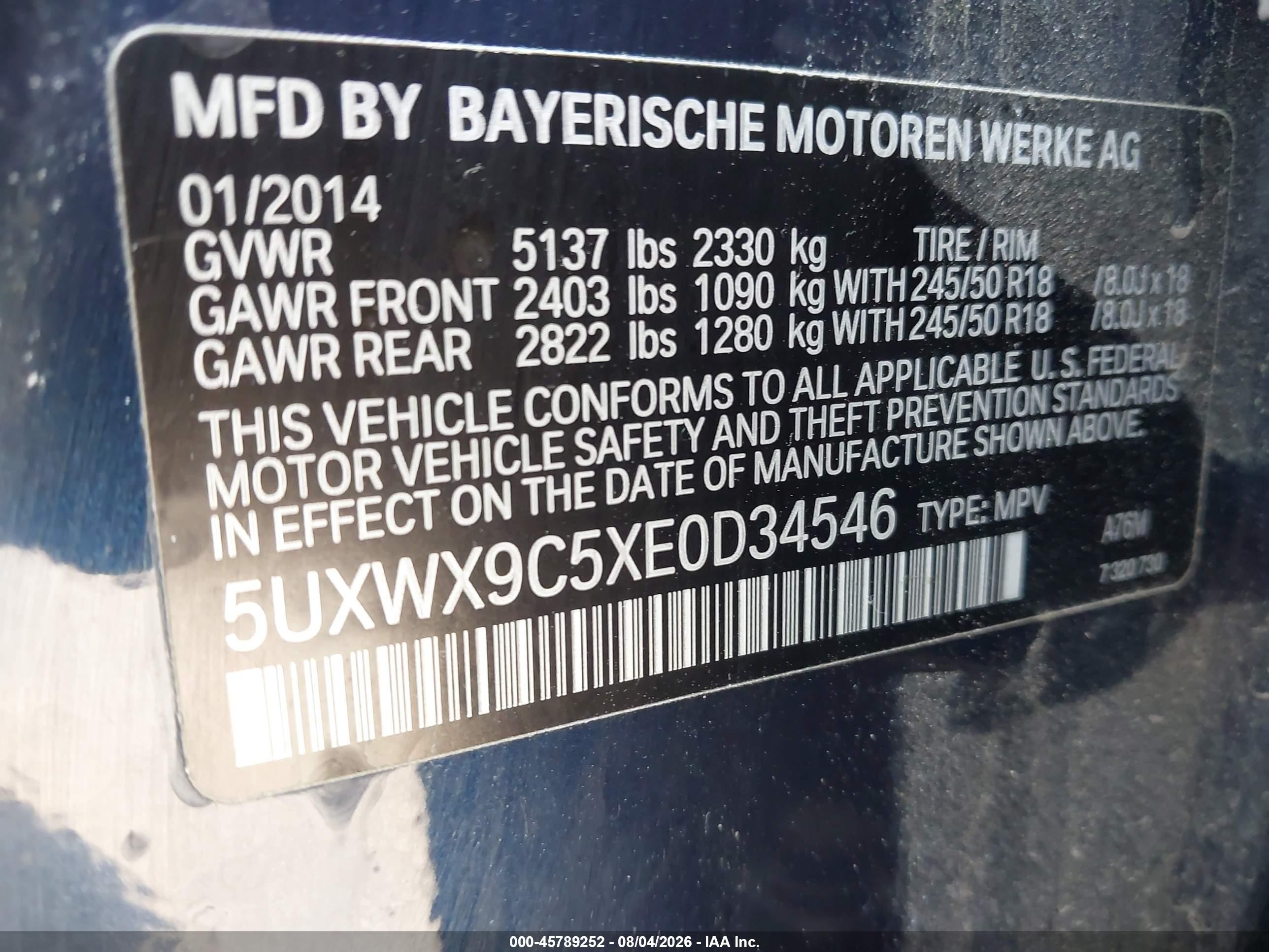 2014 Bmw X3 Xdrive28i Blue vin: 5UXWX9C5XE0D34546