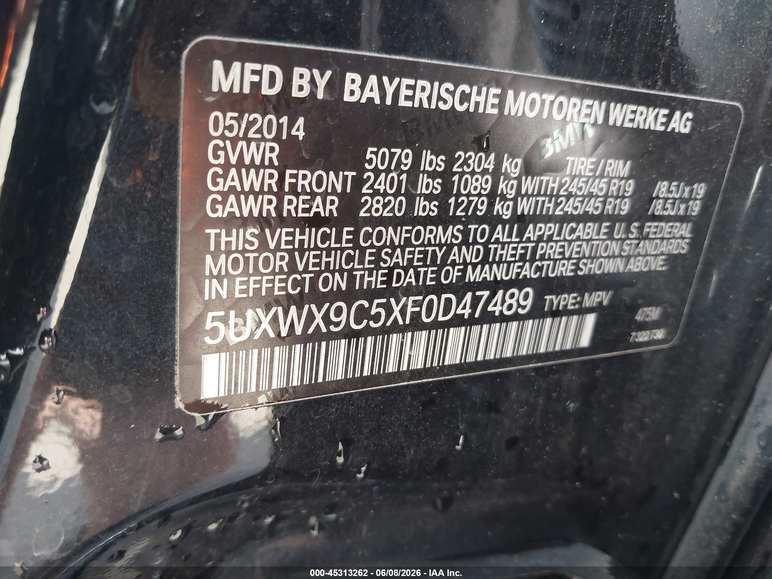 2015 Bmw X3 Xdrive28i Black vin: 5UXWX9C5XF0D47489