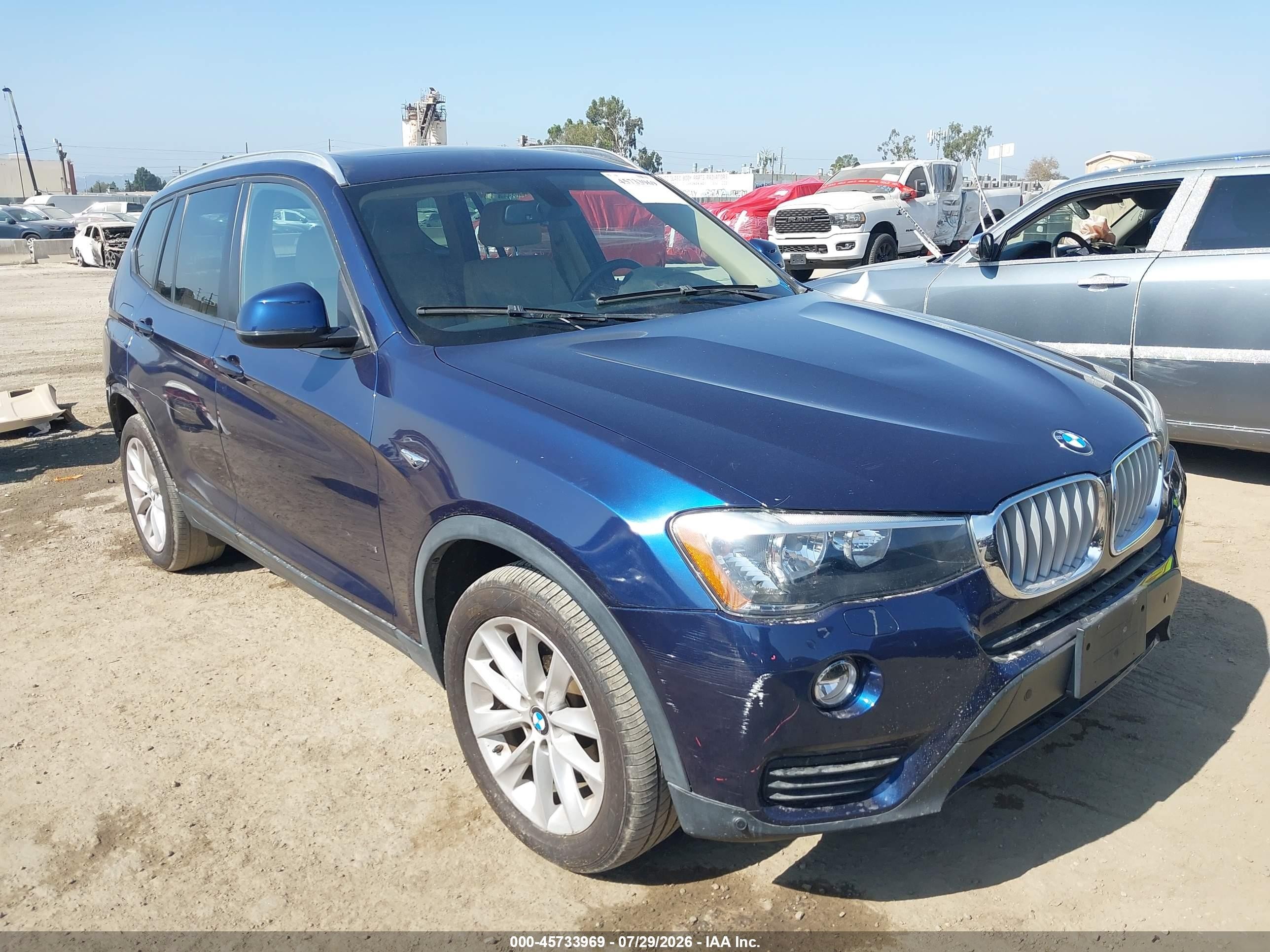 2015 Bmw X3 Xdrive28i Blue vin: 5UXWX9C5XF0D48304