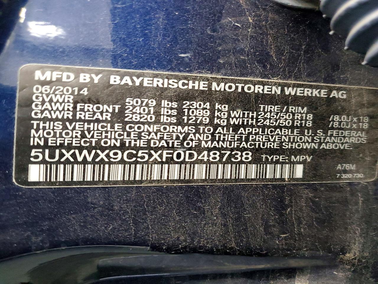 2015 Bmw X3 Xdrive28i Blue vin: 5UXWX9C5XF0D48738
