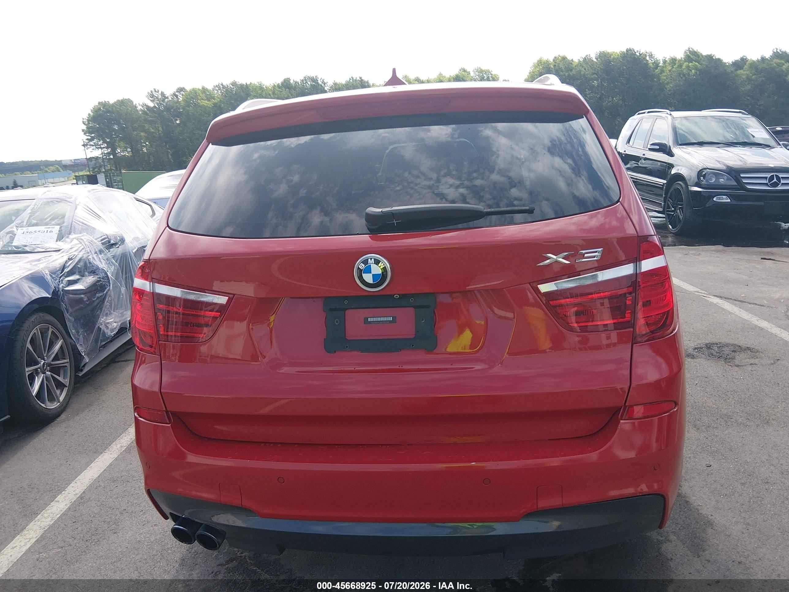 2015 Bmw X3 Xdrive28i Red vin: 5UXWX9C5XF0D57181