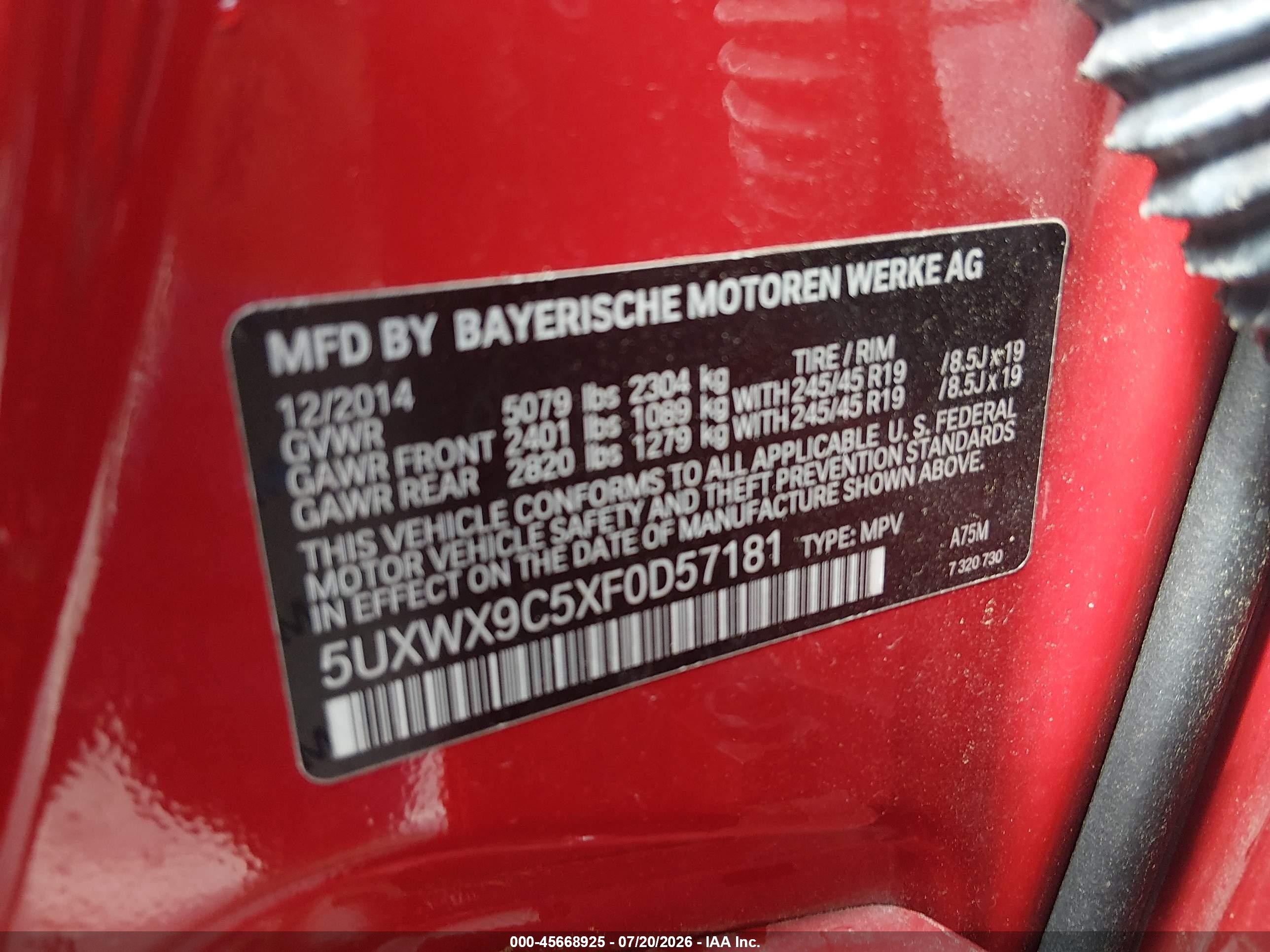 2015 Bmw X3 Xdrive28i Red vin: 5UXWX9C5XF0D57181