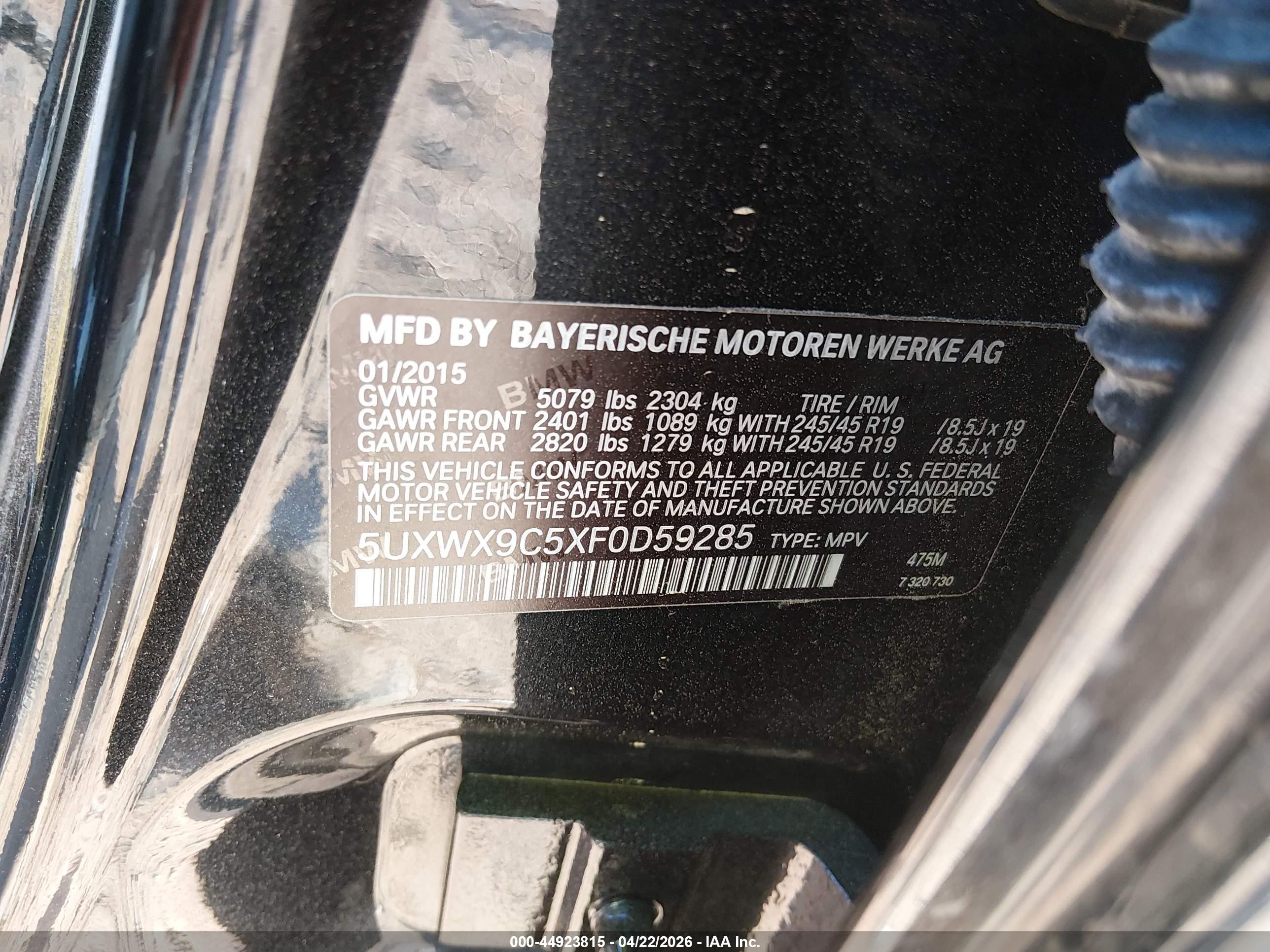 2015 Bmw X3 Xdrive28i Black vin: 5UXWX9C5XF0D59285